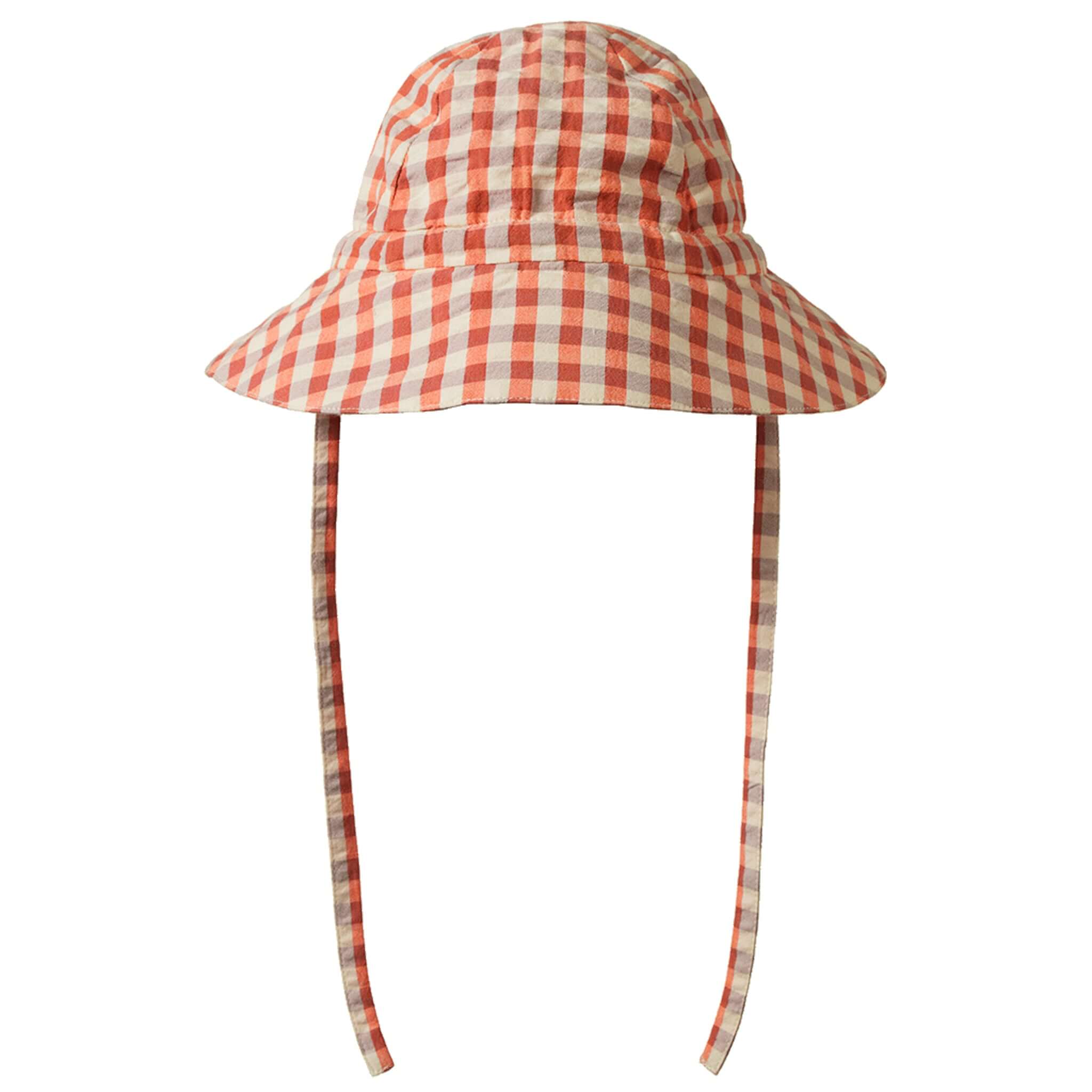 Nature Baby Organic Cotton Sunhat - Dandelion Gingham with adjustable ties and full brim for sun protection.
