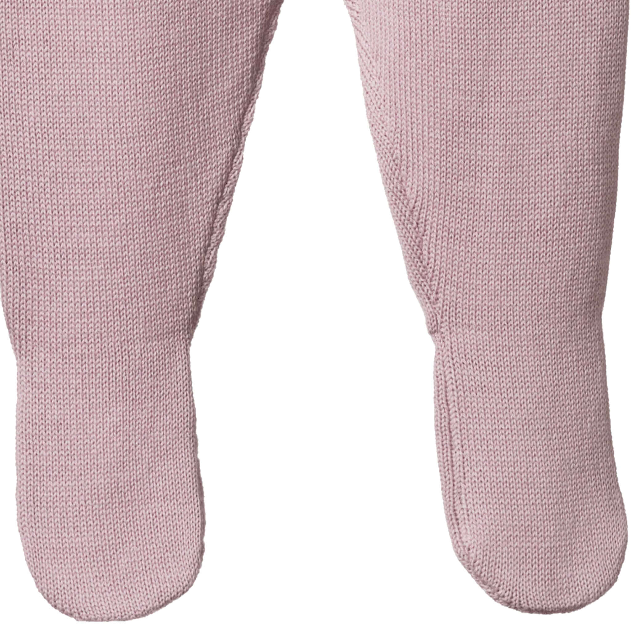 Alt Tag: Nature Baby Organic Merino Knit Footed Romper - Lilac close-up of footed legs in soft organic merino wool knit