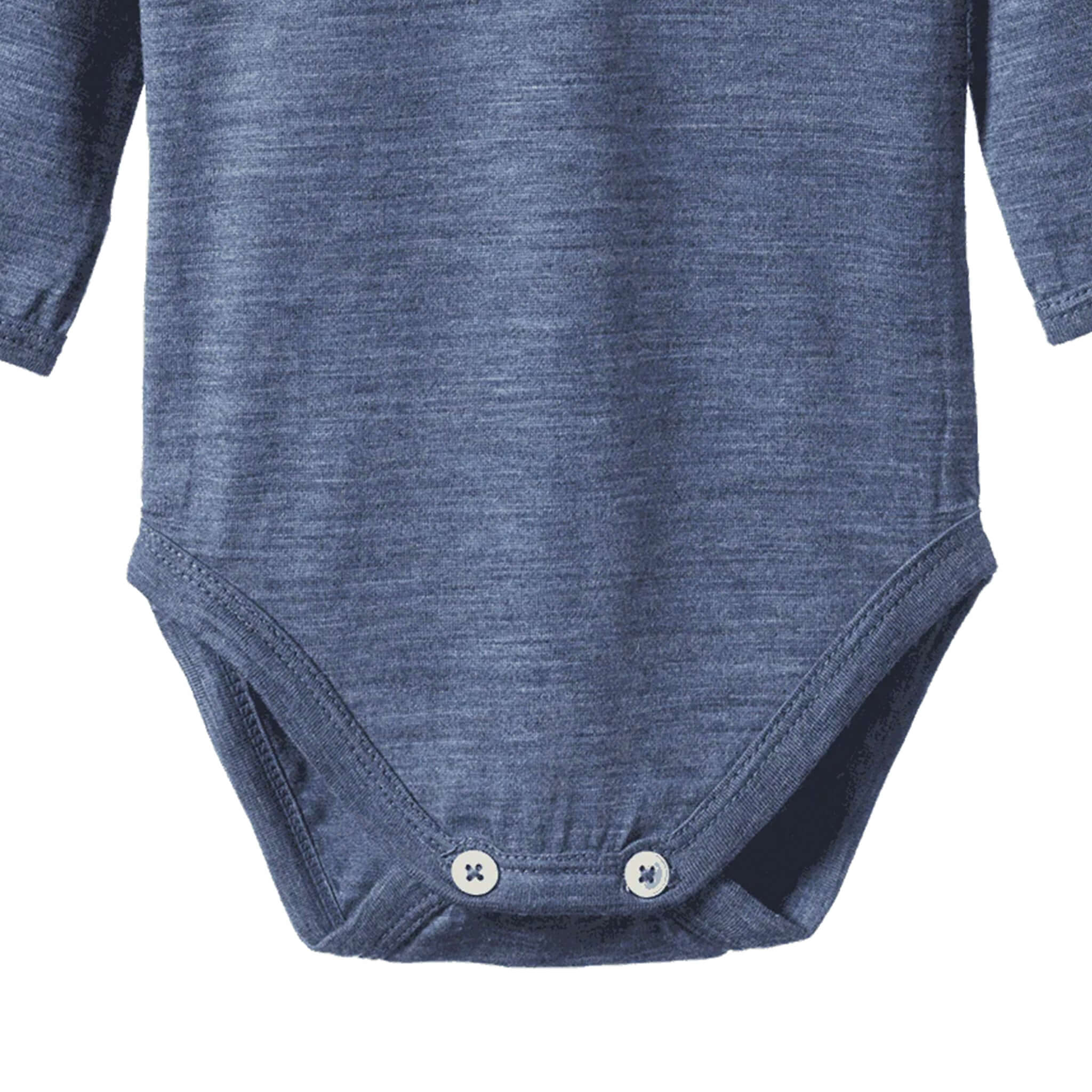 Nature Baby Organic Merino Long Sleeve Bodysuit - Vintage Indigo Marl organic merino wool baby bodysuit with snap closure