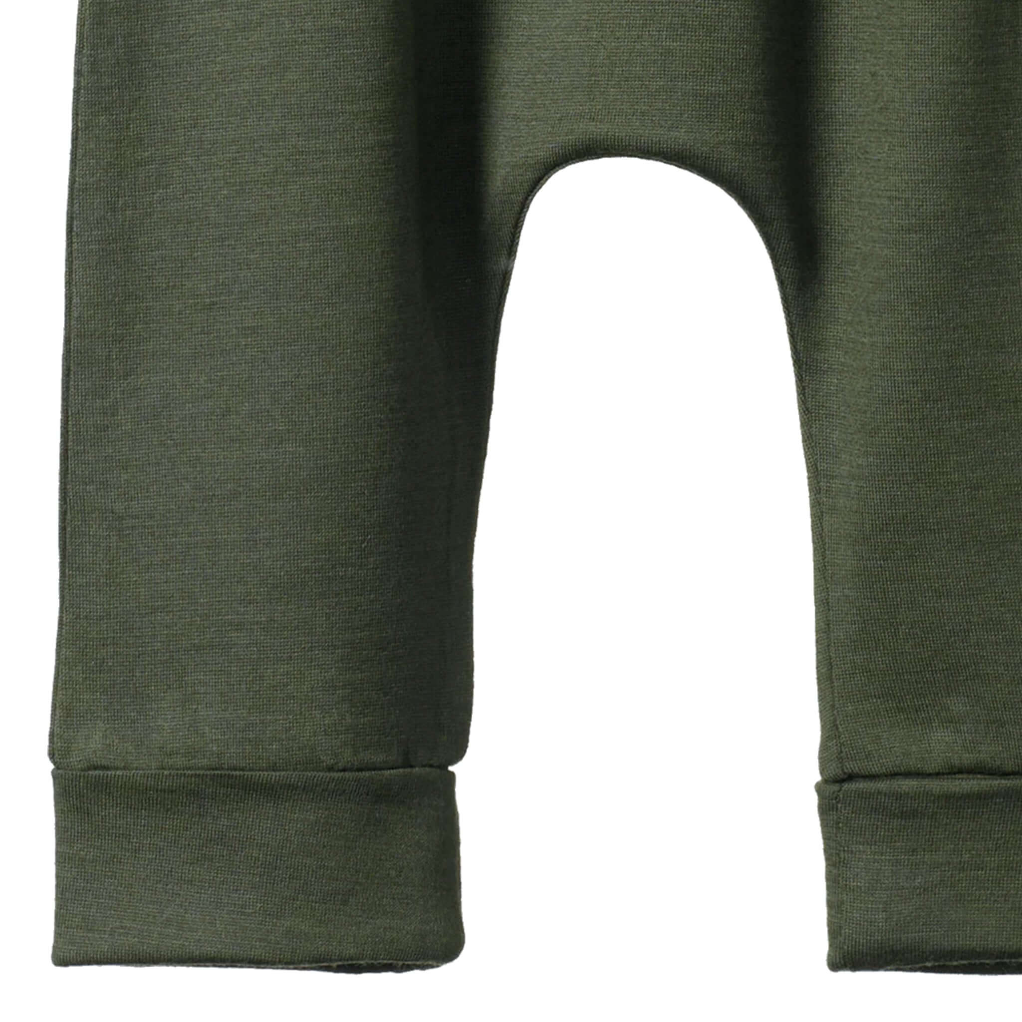 Alt Tag: Nature Baby Organic Merino Wool Drawstring Pants - Thyme baby merino wool pointelle pants with cuffed tapered legs, soft elastic waist
