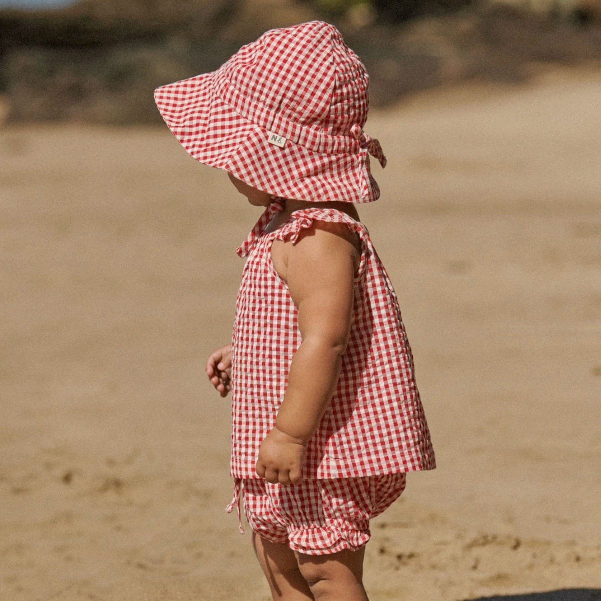 Nature Baby Petal Gingham Set - Red Check