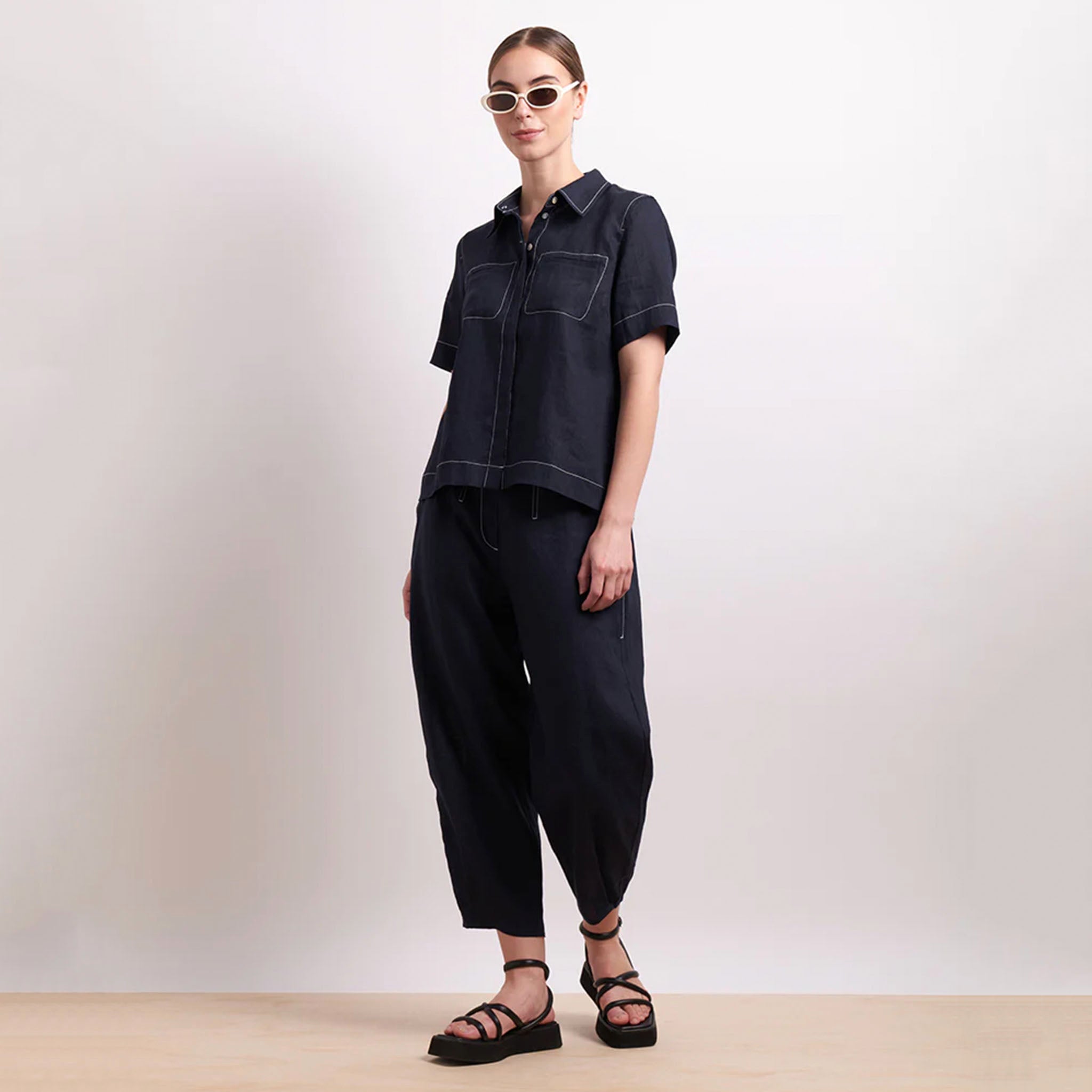 Neris In Contrast Pants - Indigo