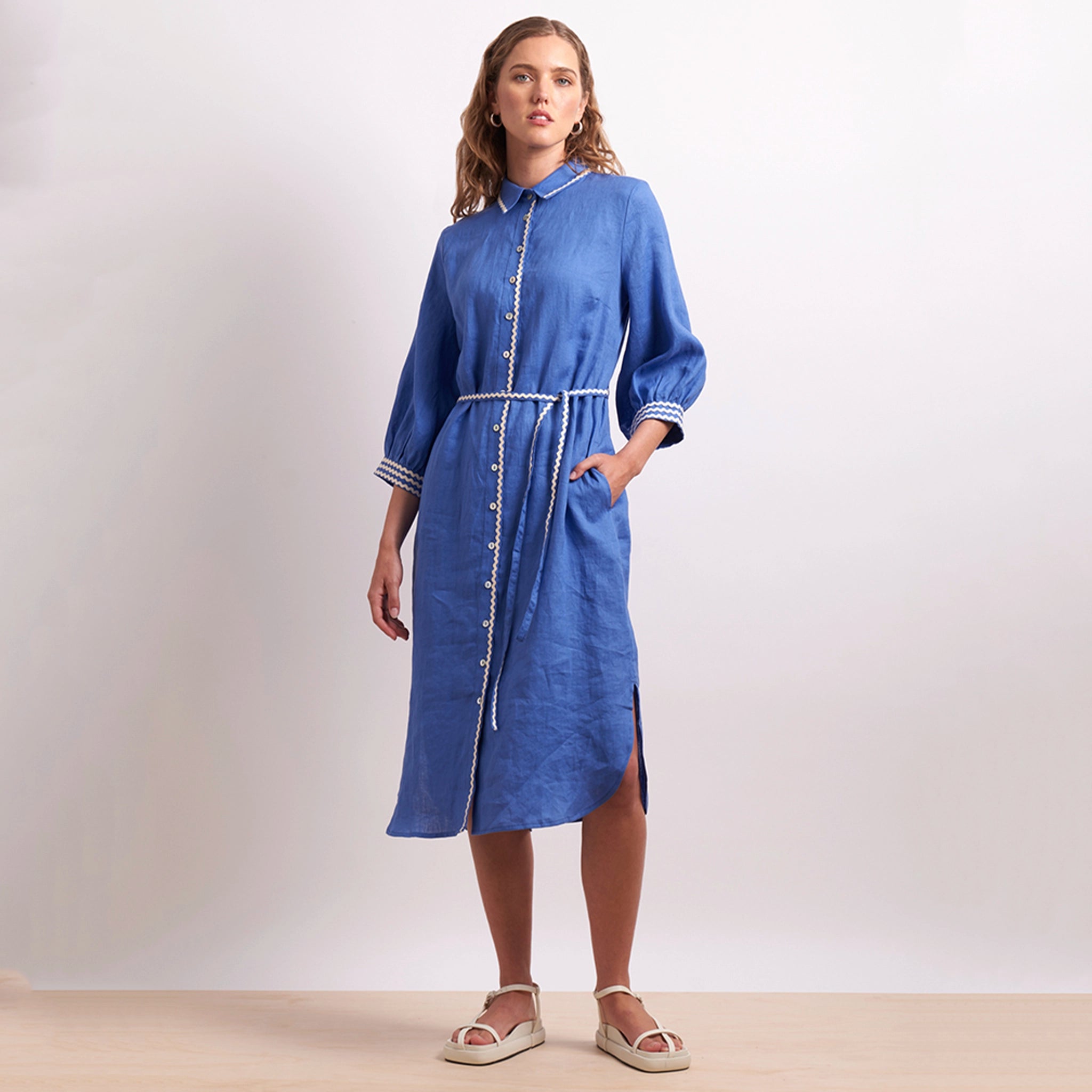 Neris Ric Rac Linen Shirt Dress - Marina