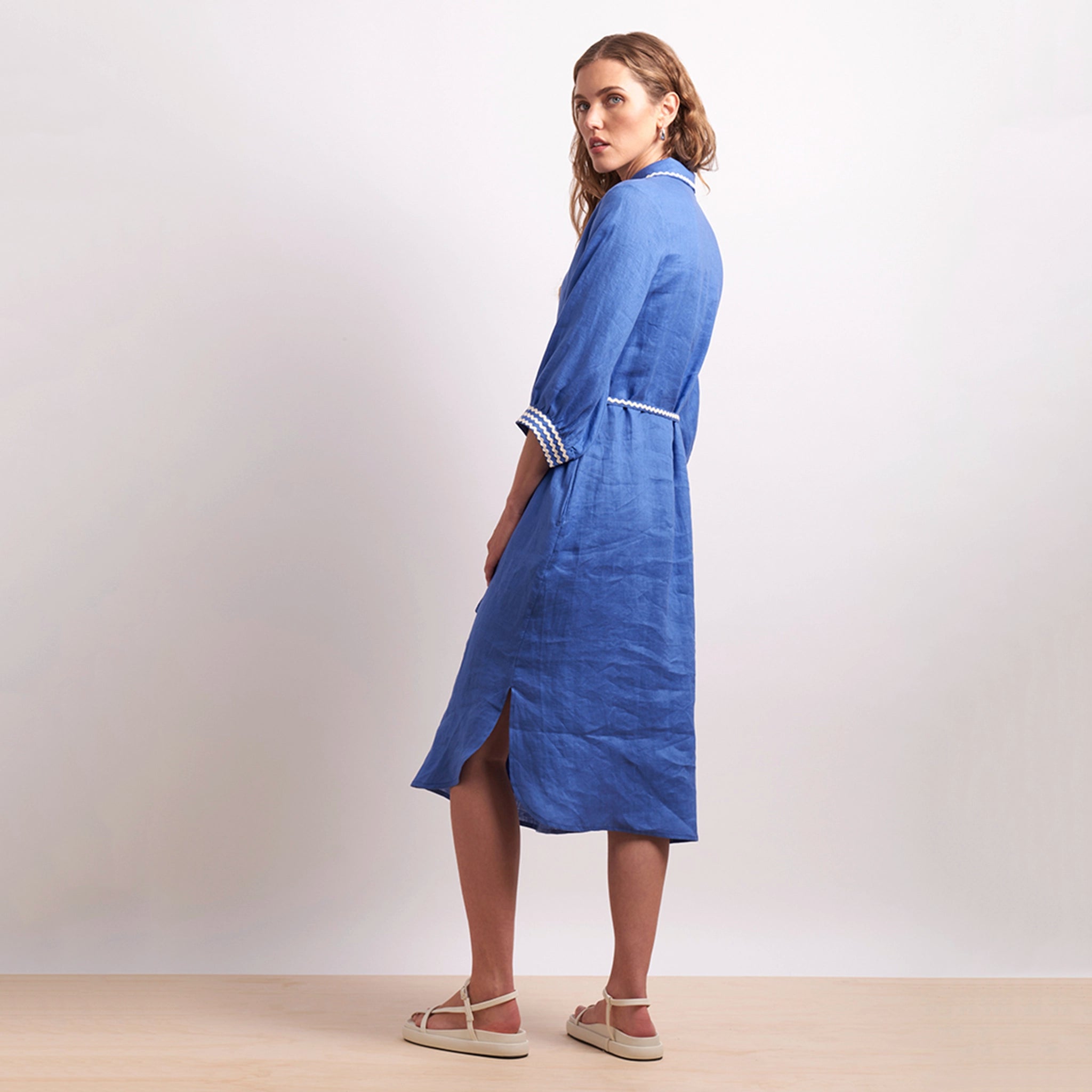 Neris Ric Rac Linen Shirt Dress - Marina
