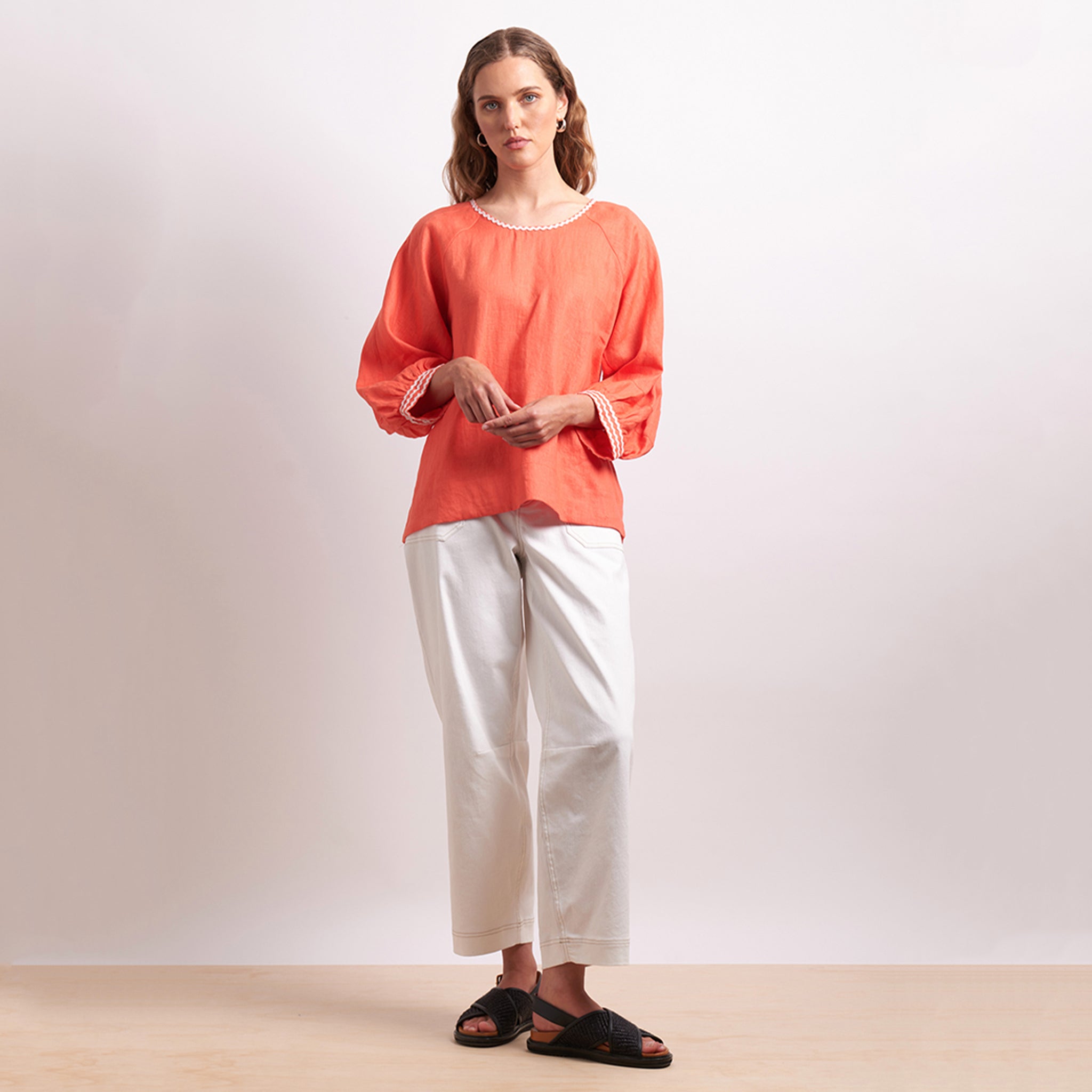 Neris Ric Rac Linen Top -  Calypso