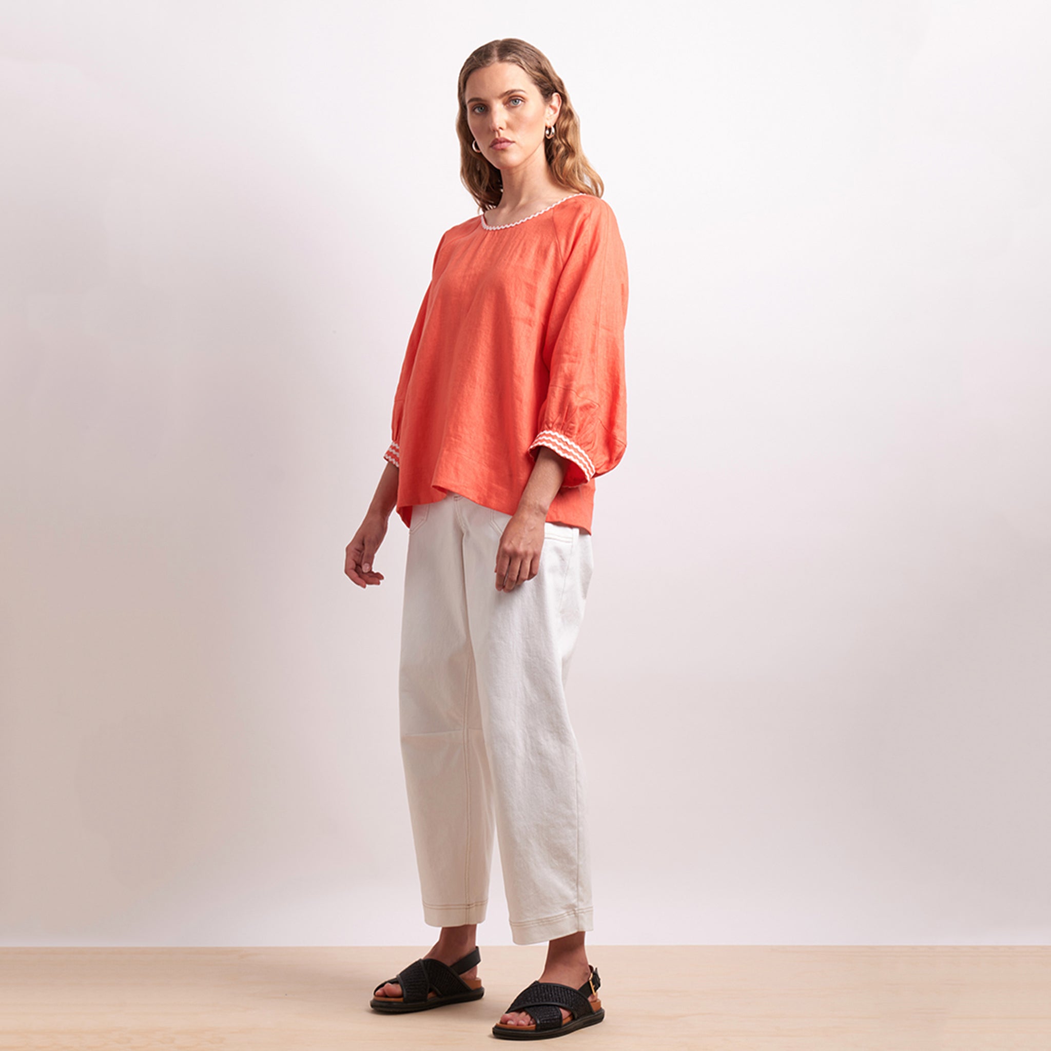 Neris Ric Rac Linen Top -  Calypso