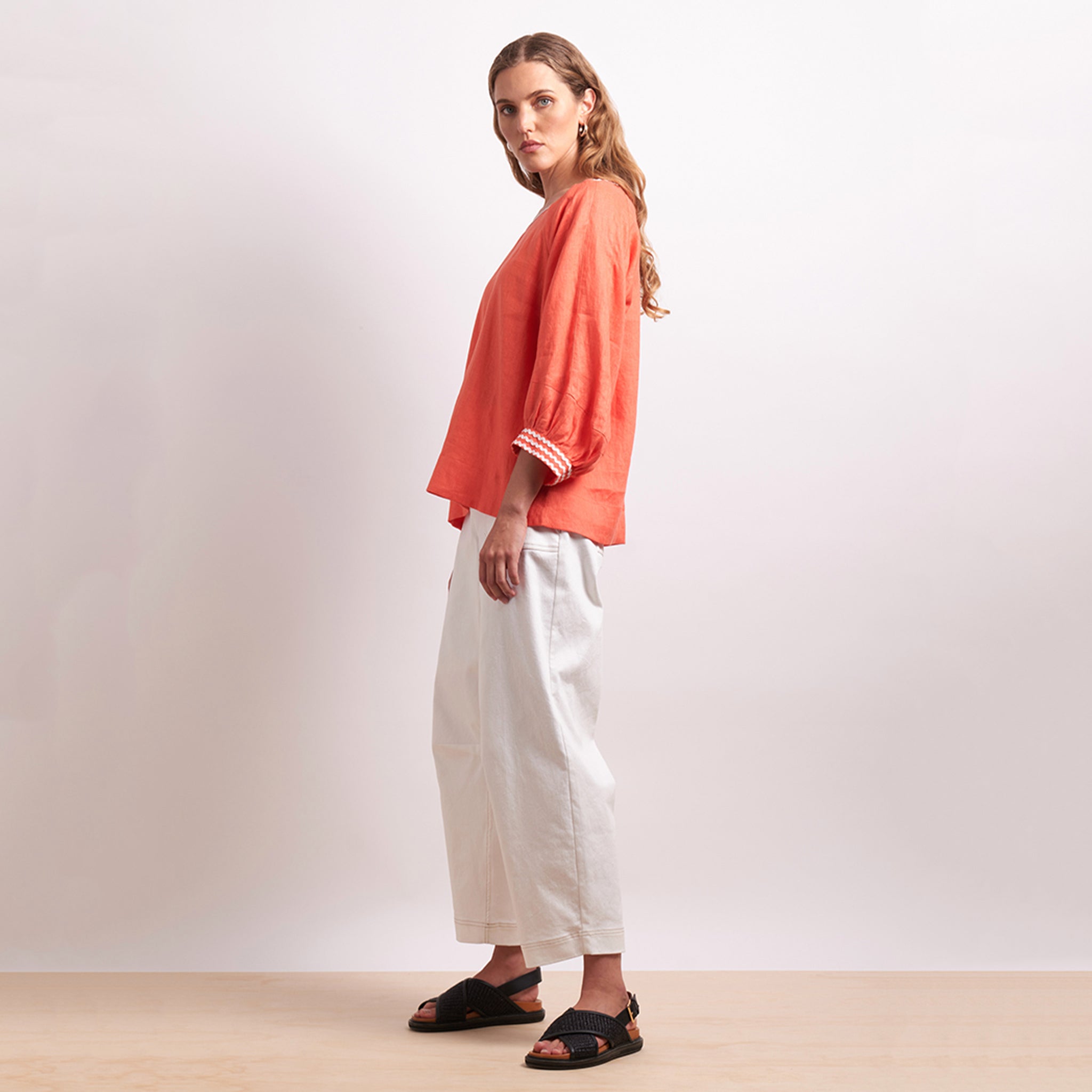 Neris Ric Rac Linen Top -  Calypso