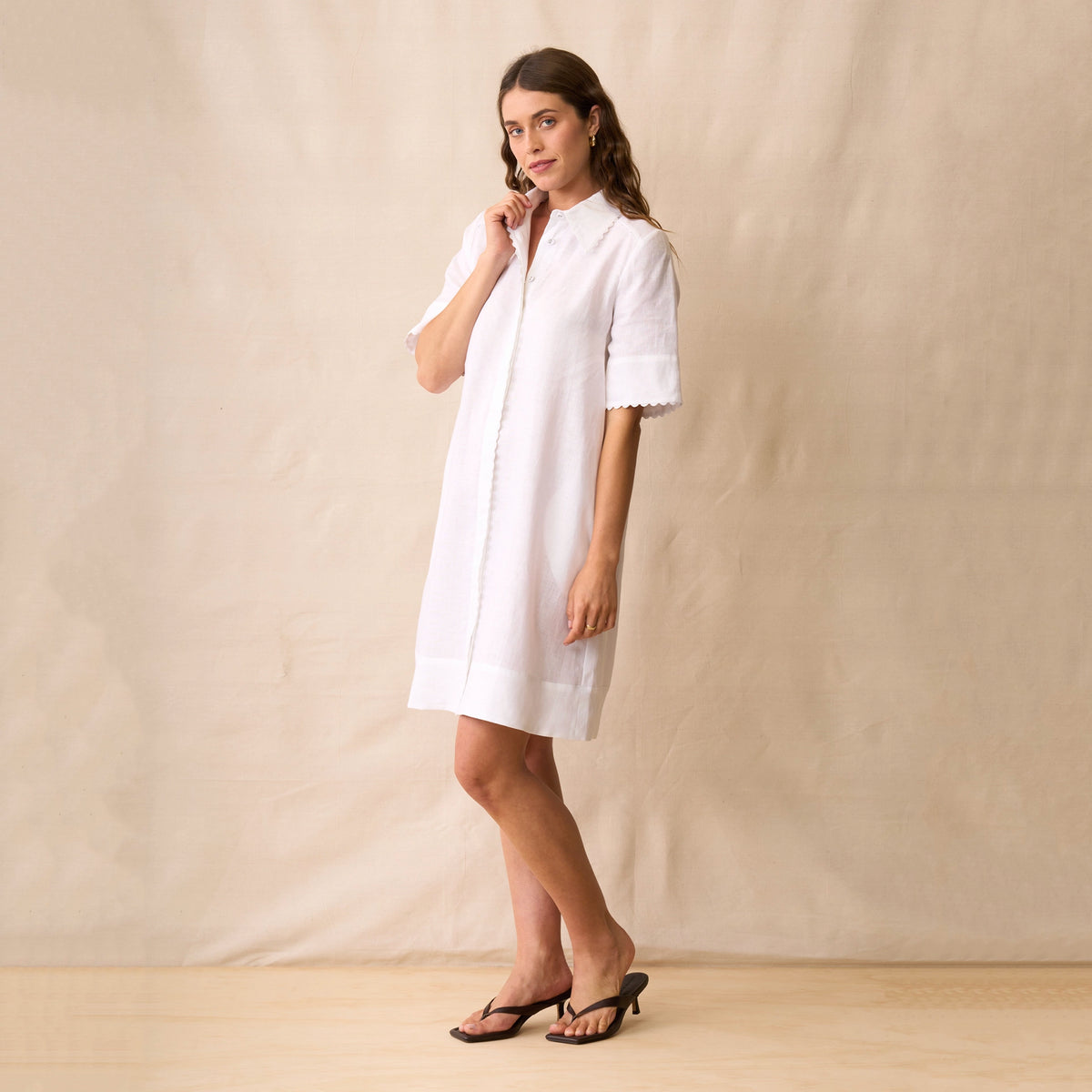 Neris Rikki Dress - White, alternate view of the white linen shirt dress