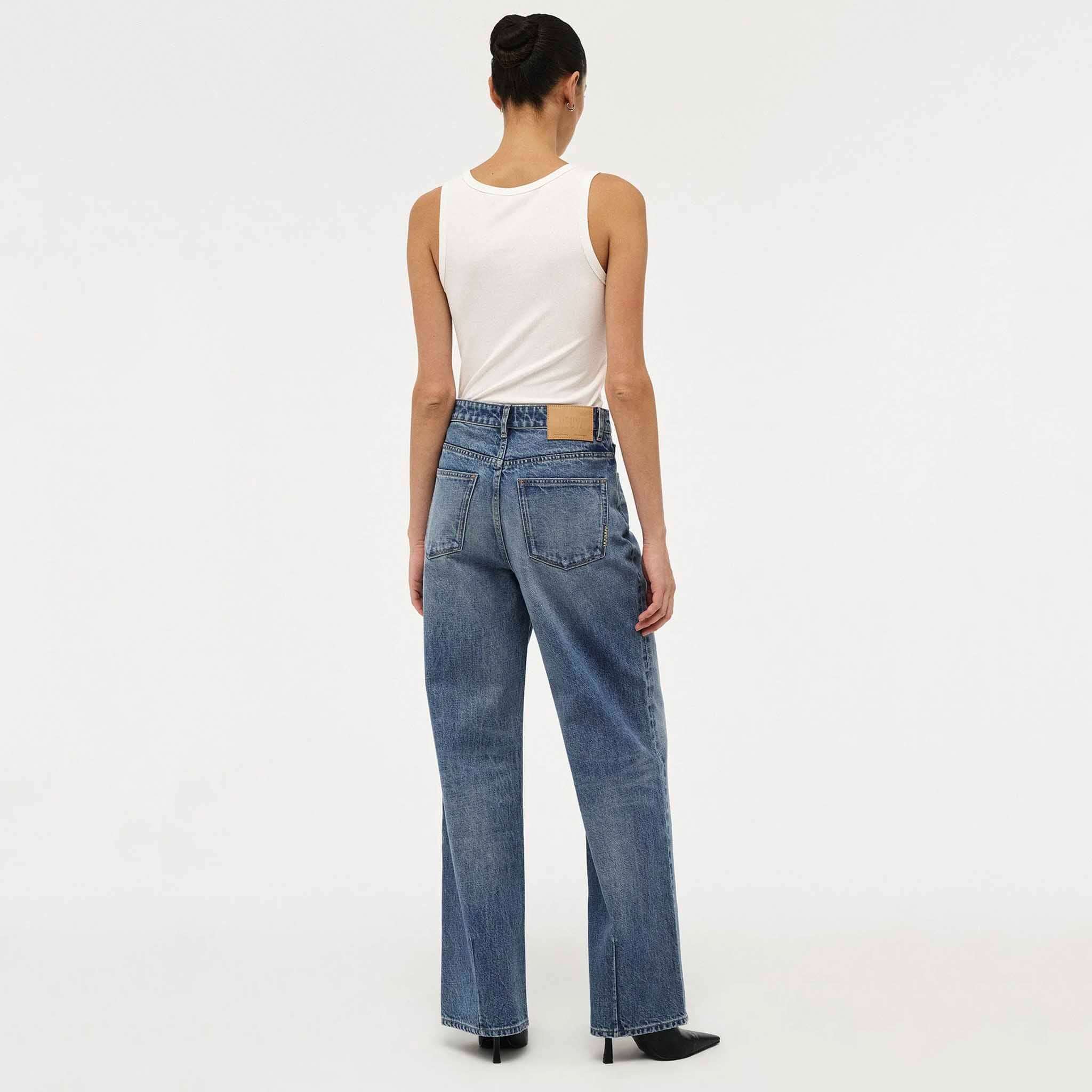 Neuw Coco Relaxed Psych Jeans - Mid Vintage Indigo back view, high-rise relaxed straight leg denim with zip fly