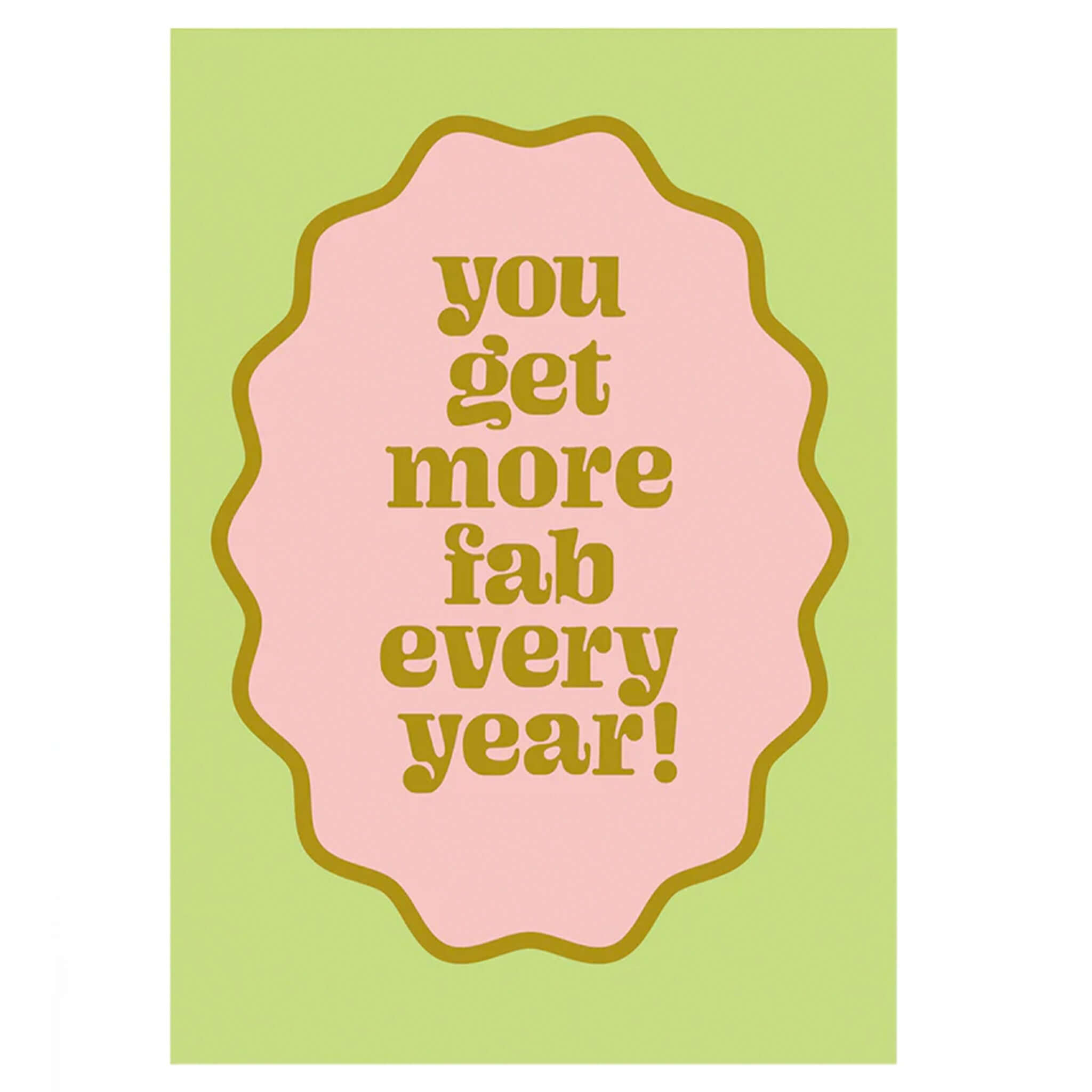 Noi Publishing Card - Fab Birthday featuring a retro scalloped badge design with gold lettering.