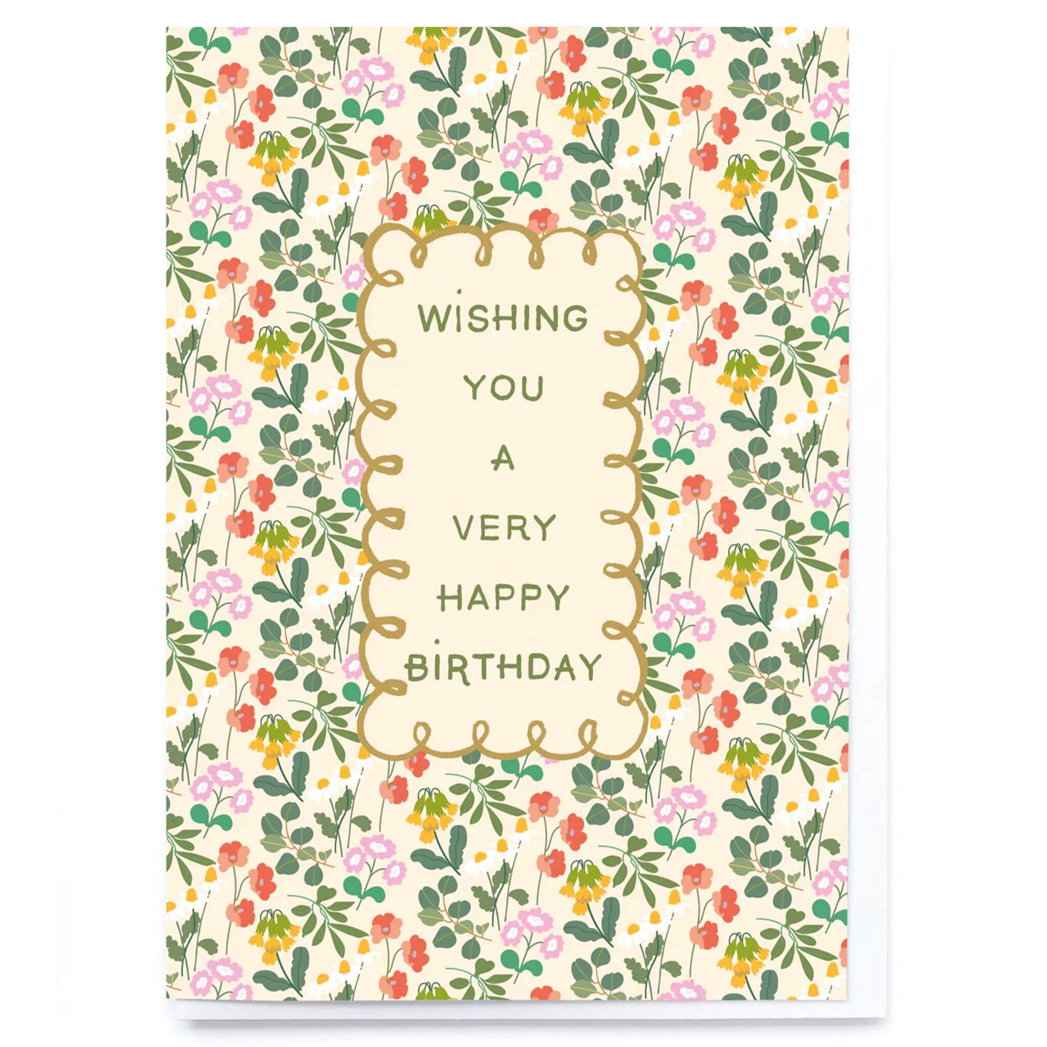Noi Publishing Card - Ditsy Floral Fields Birthday with floral design and gold foil writing.