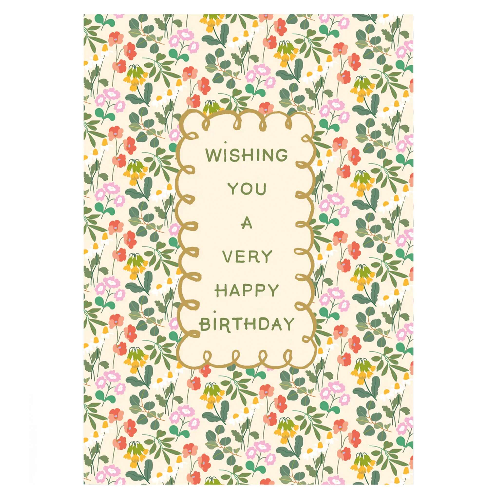 Noi Publishing Card - Ditsy Floral Fields Birthday design featuring colorful flowers and birthday wishes.
