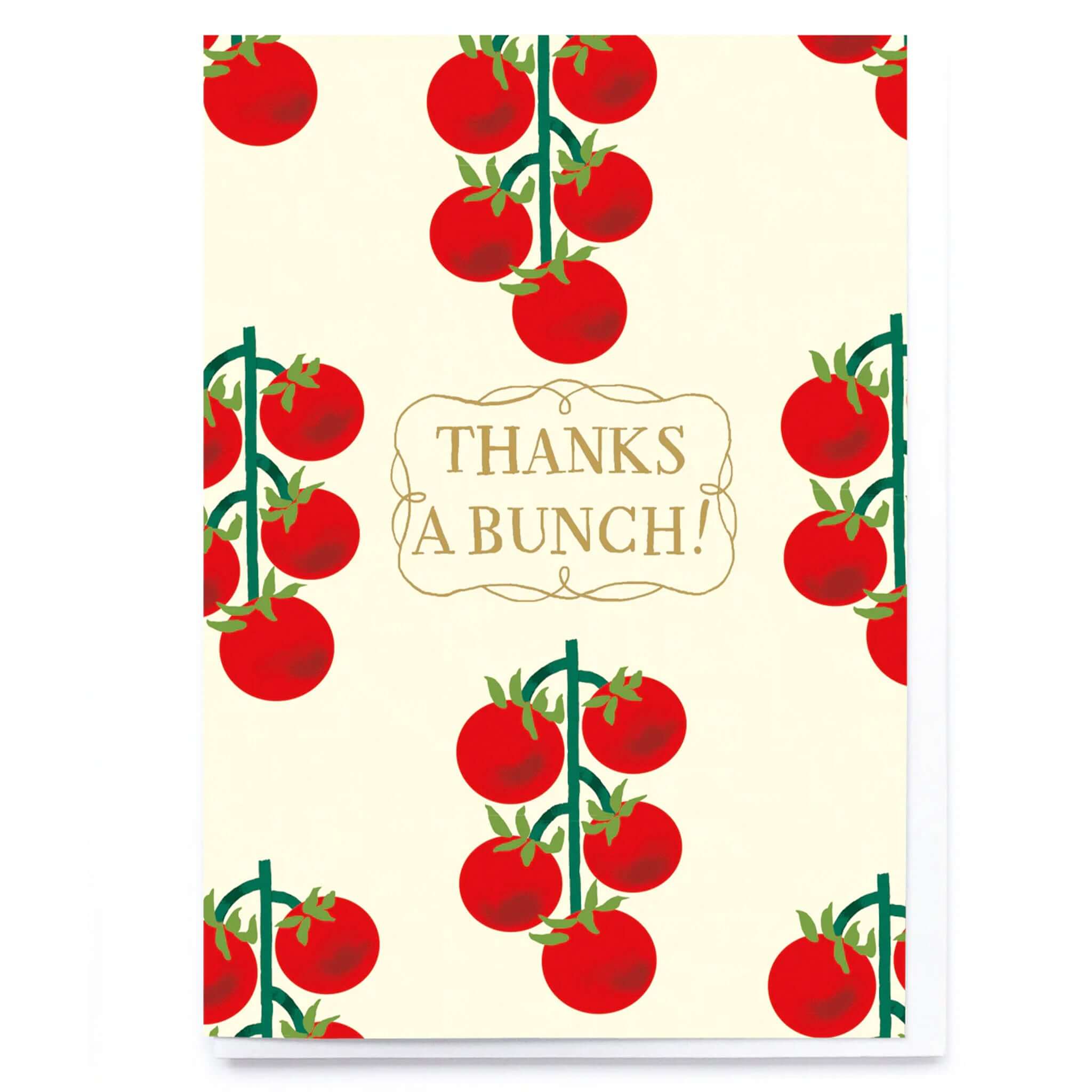 Noi Publishing Card - Tomato Vines Thank You with red tomato design and gold lettering.