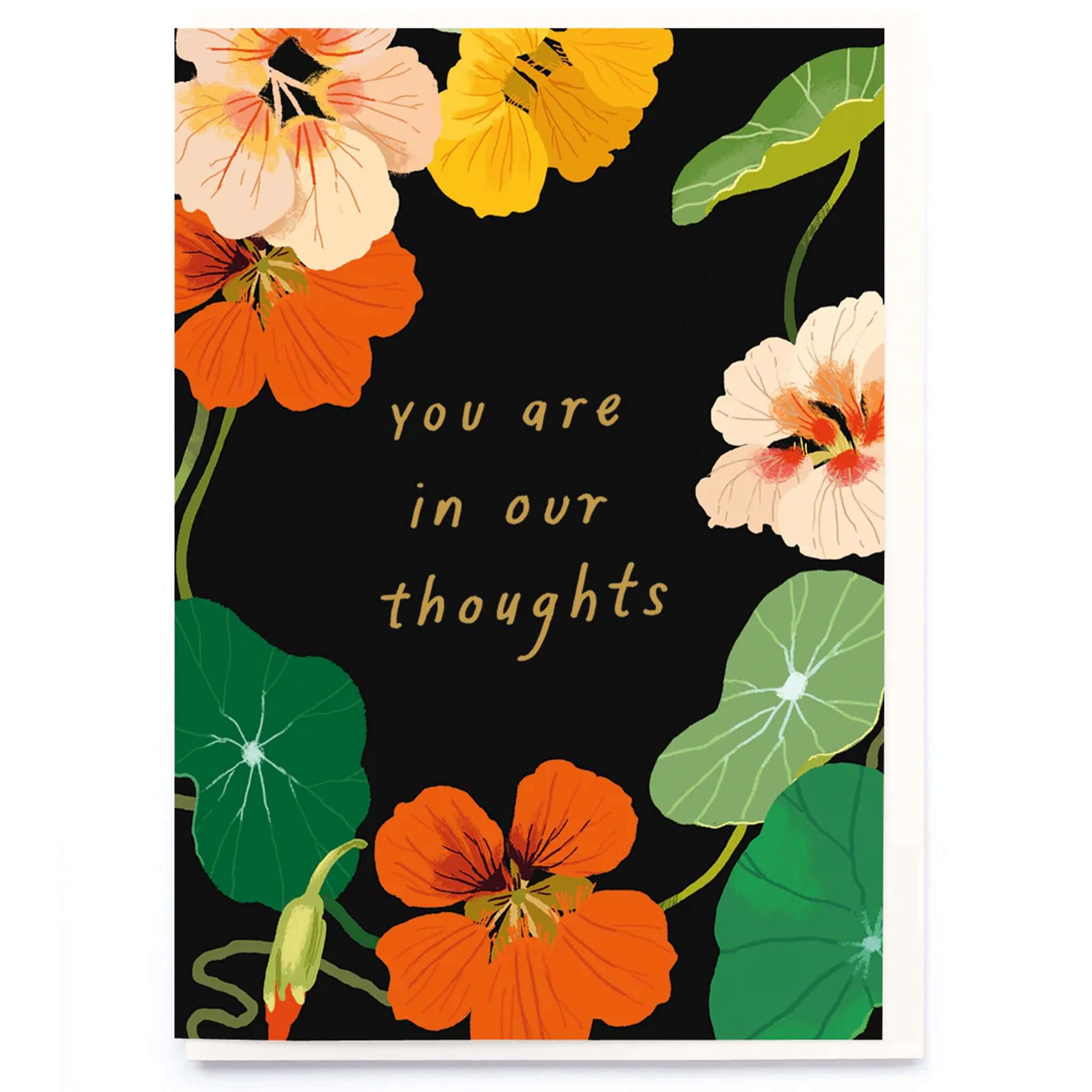 Noi Publishing Card - You are in our Thoughts Sympathy with floral design and gold foil text.