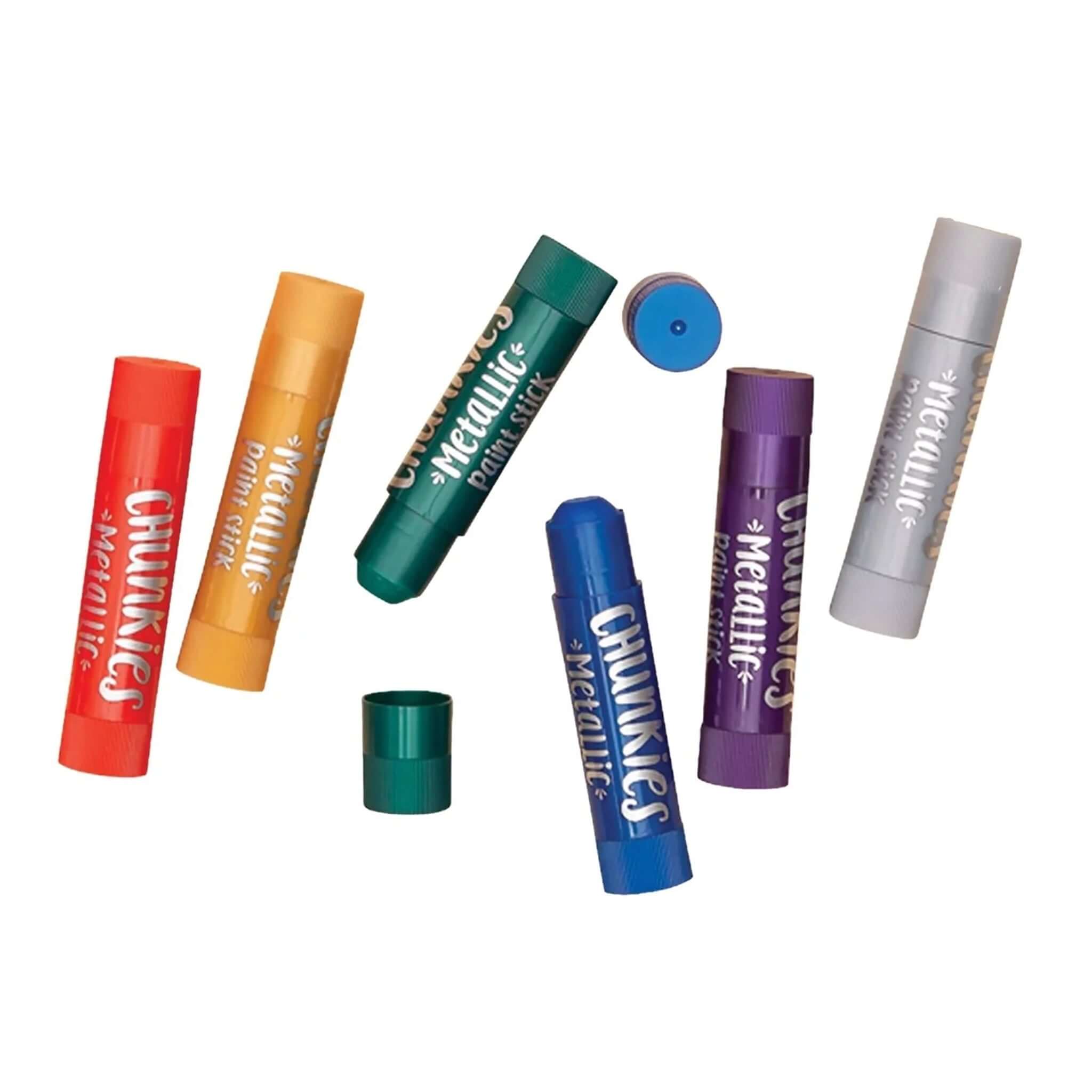 Alt Tag: Ooly Chunkies Paint Sticks Set - Metallic metallic paint sticks set with shimmering colors, quick-drying twist-up art sticks for kids