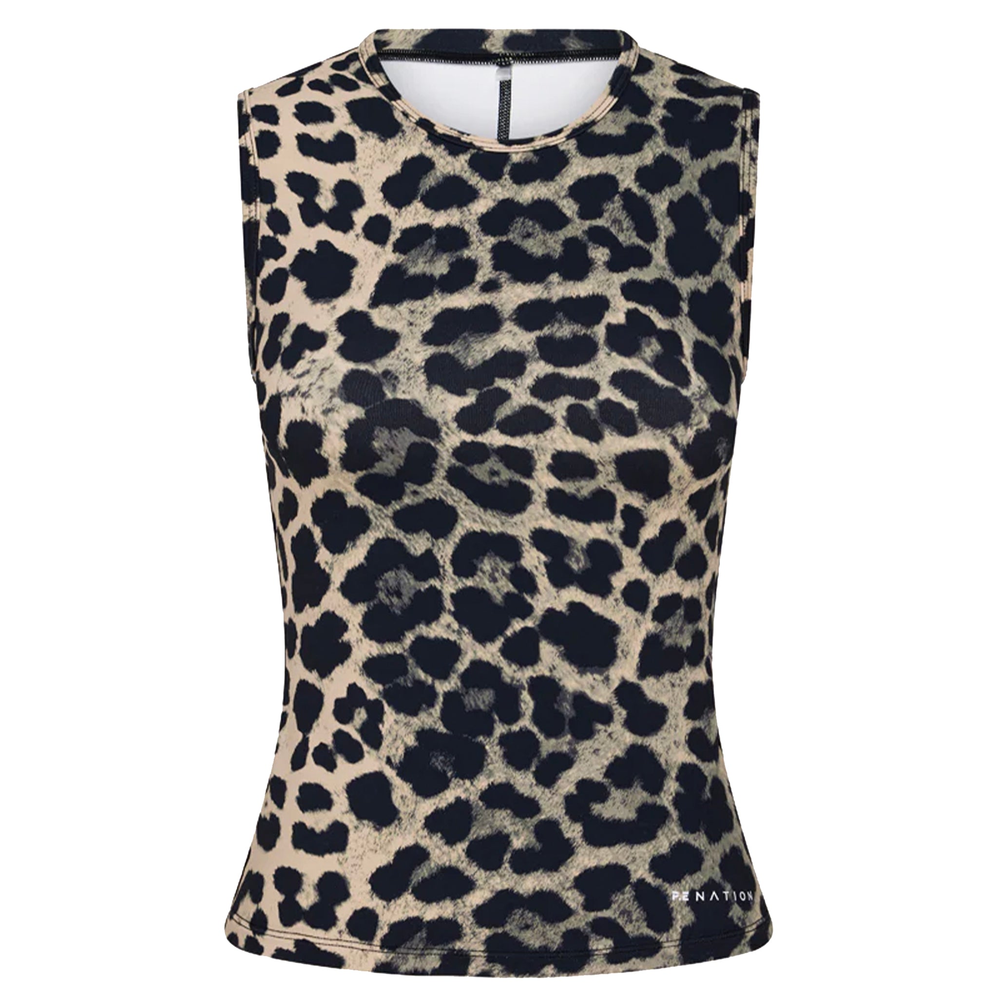 Leopard print sleeveless top on a white background