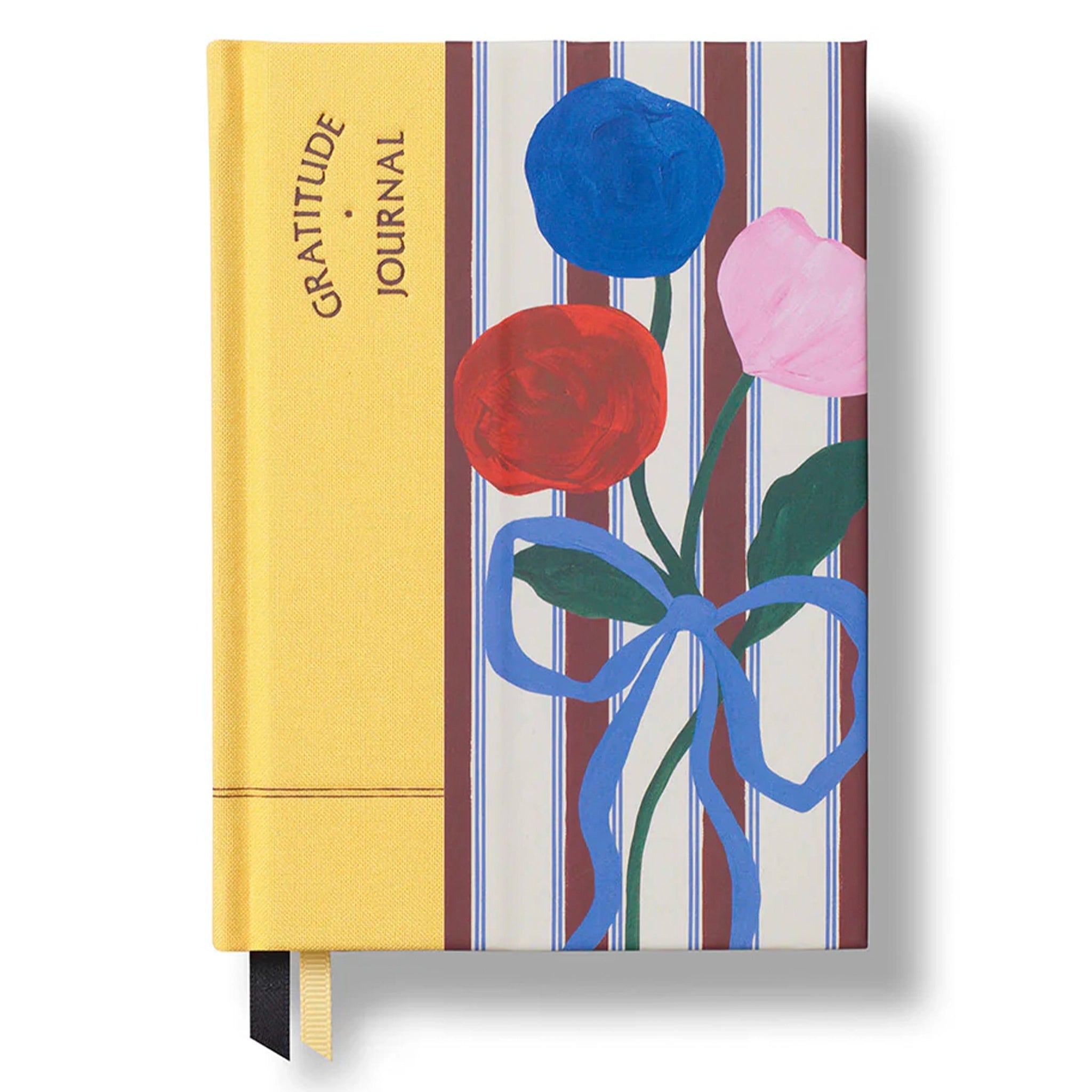 Gratitude journal with floral design on a striped background