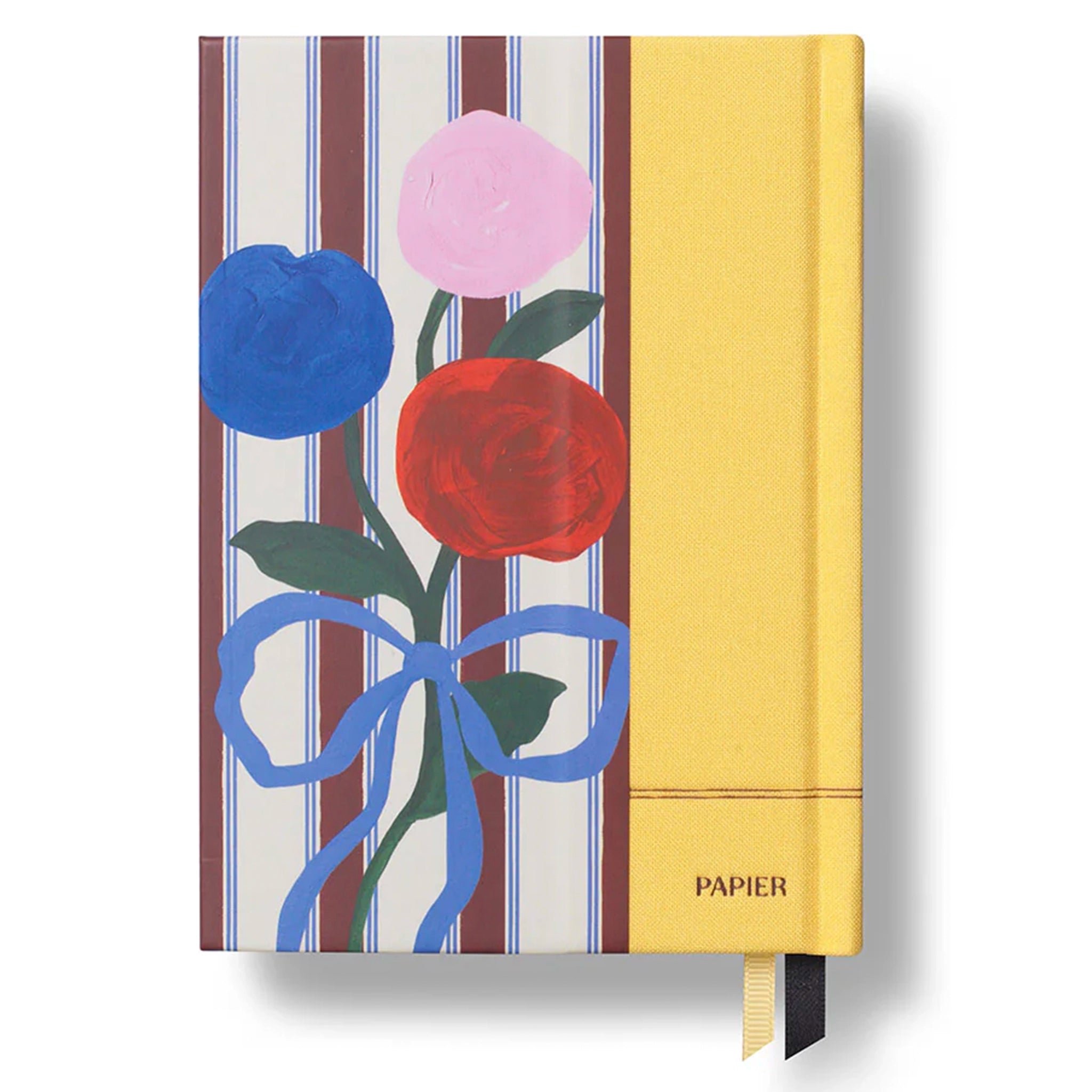 Notebook with floral design and striped pattern on a white background