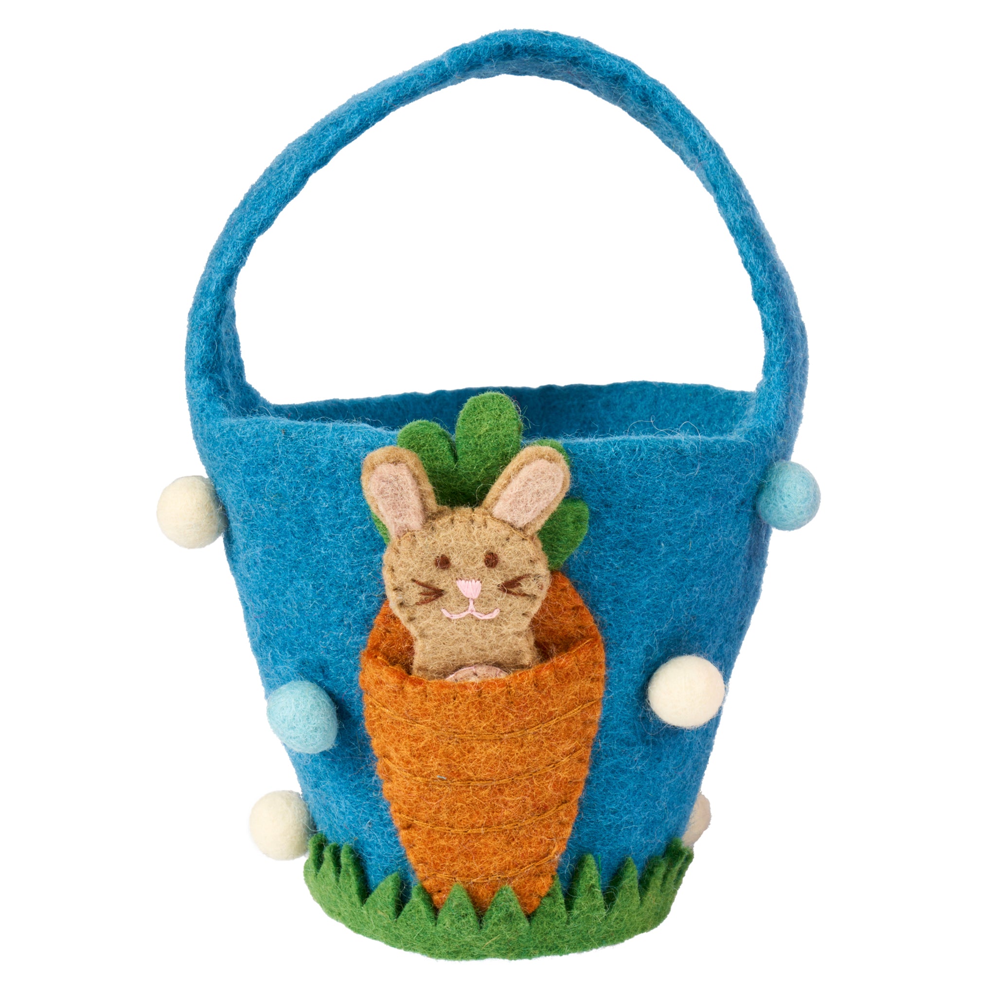 Pashom Nepal Felt Basket with Carrot Pocket & Bunny Finger Puppet