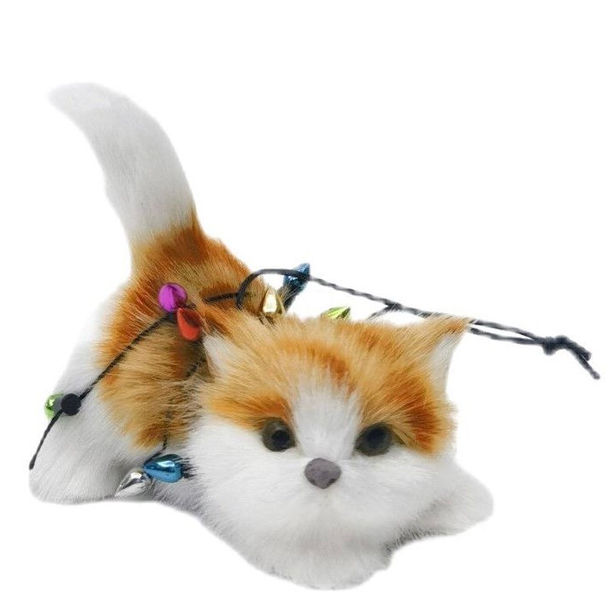 Cat with Christmas lights decoration on a while background.