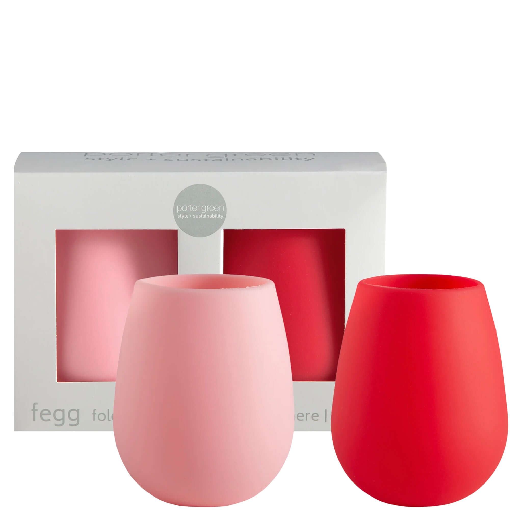 Porter Green Fegg Unbreakable Glass Set - Cherry & Blush set of unbreakable silicone tumblers in pink and red.