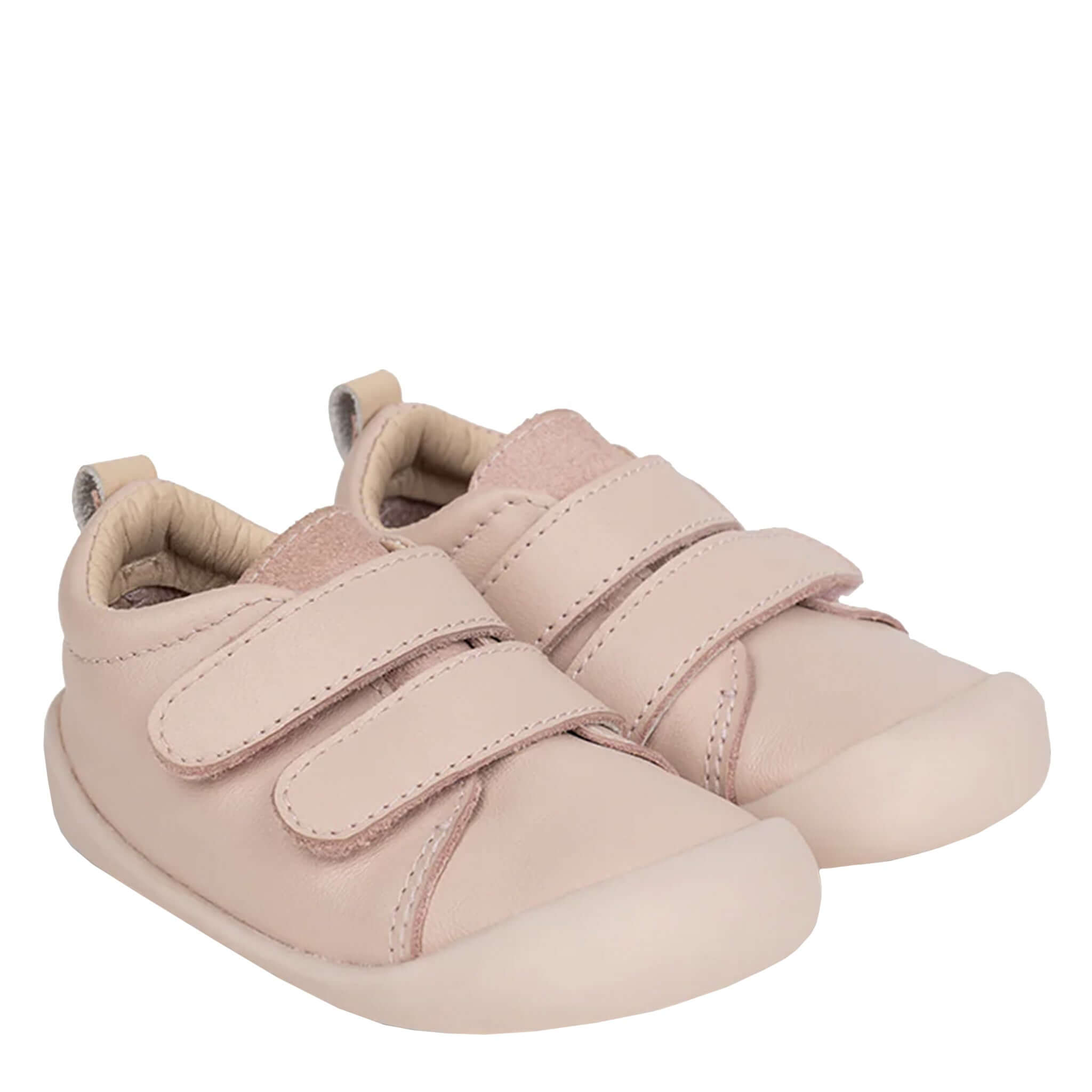 Alt Tag: Pretty Brave Toto Baby Sneakers - Dusky Pink soft leather baby sneakers with double velcro straps, flexible first-walker shoes