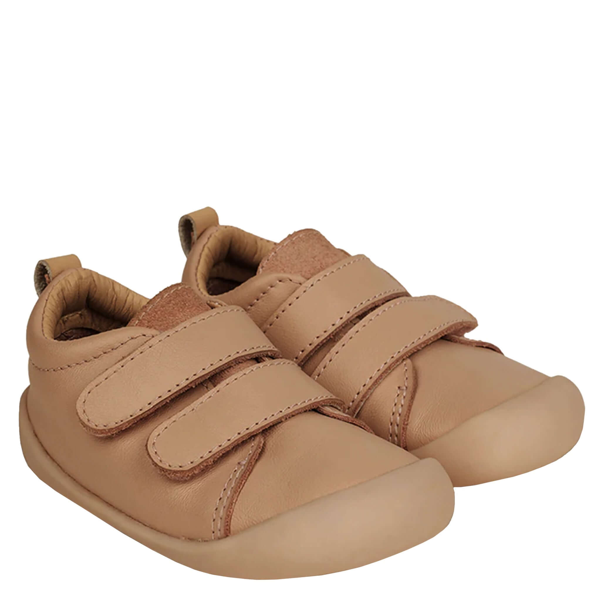 Alt Tag: Pretty Brave Toto Baby Sneakers - Tan premium leather baby shoes with double velcro straps, soft flexible first-walker sole