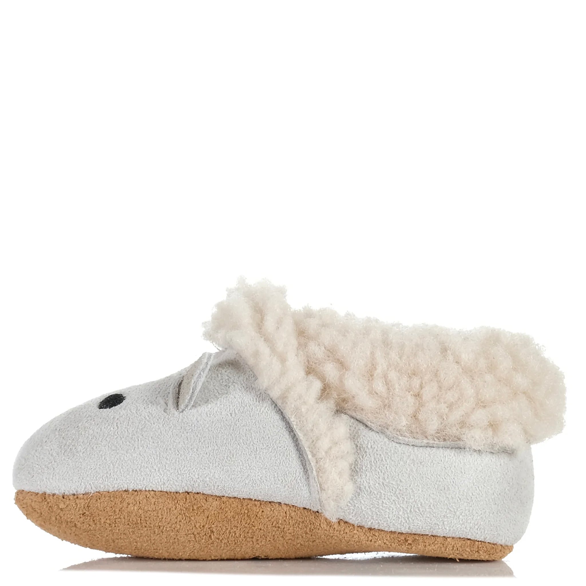 Slipper with white fur lining on a white background