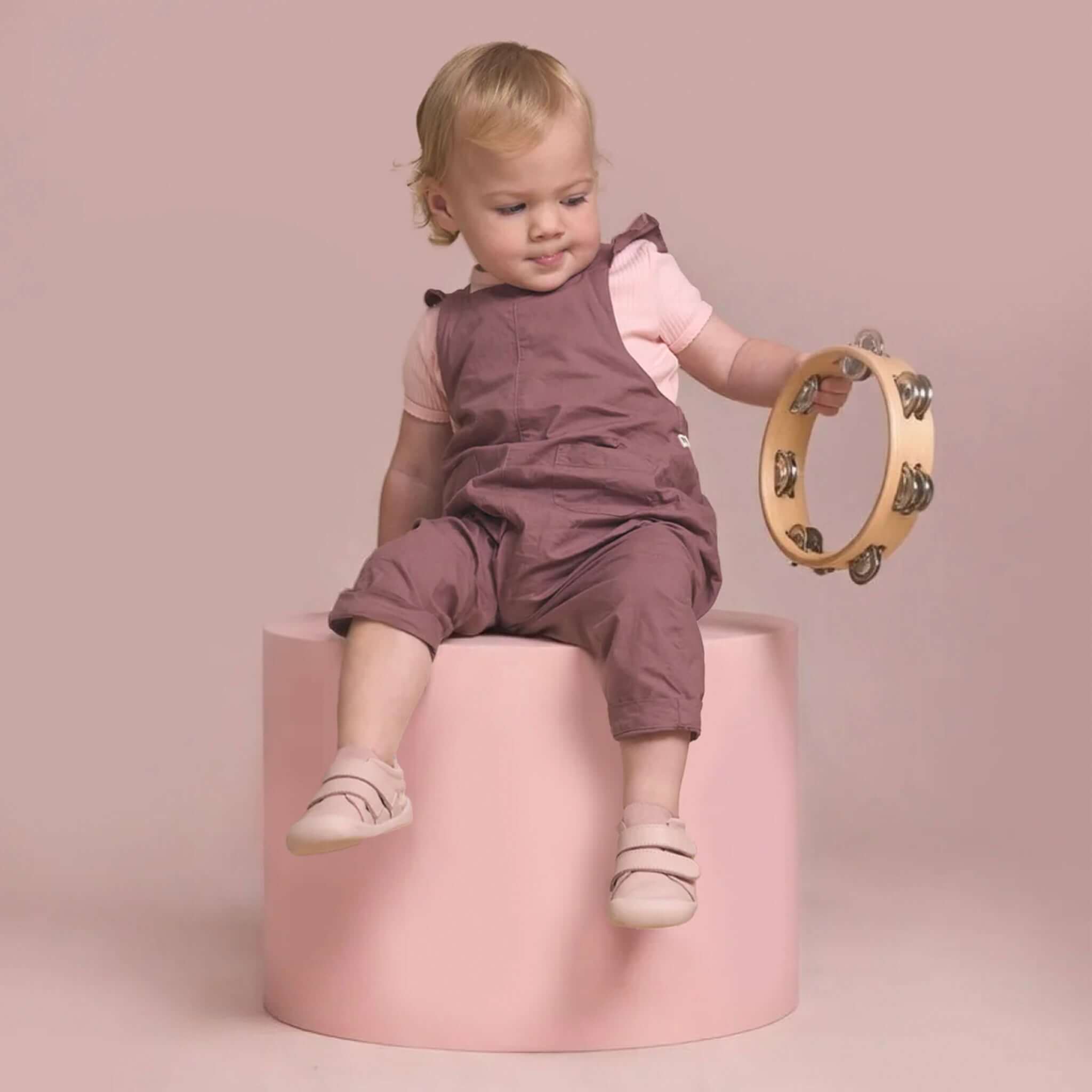 Alt Tag: Pretty Brave Toto Baby Sneakers - Dusky Pink on toddler, soft flexible leather first-walker shoes in pink