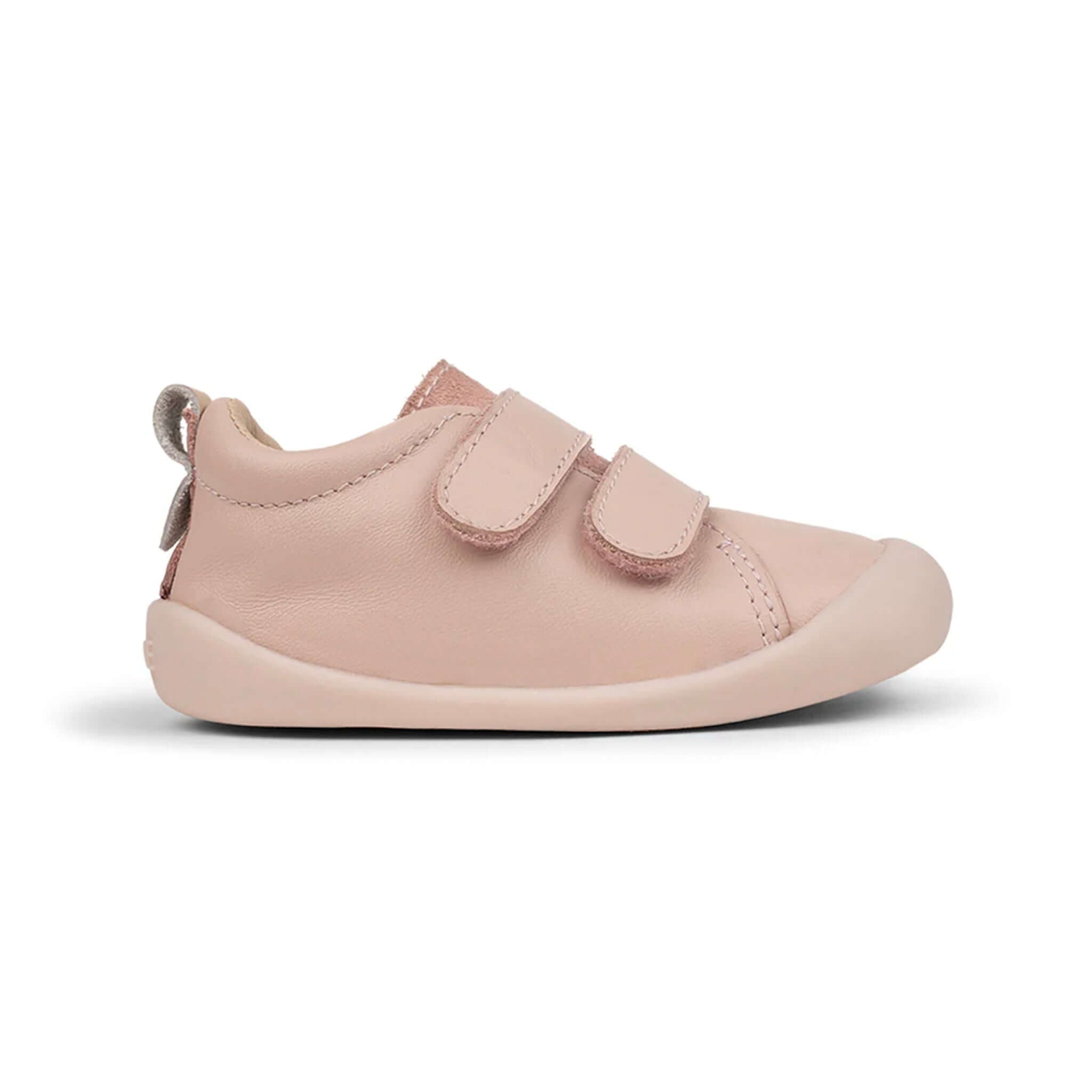 Alt Tag: Pretty Brave Toto Baby Sneakers - Dusky Pink soft leather first-walker shoes with double velcro straps and flexible sole