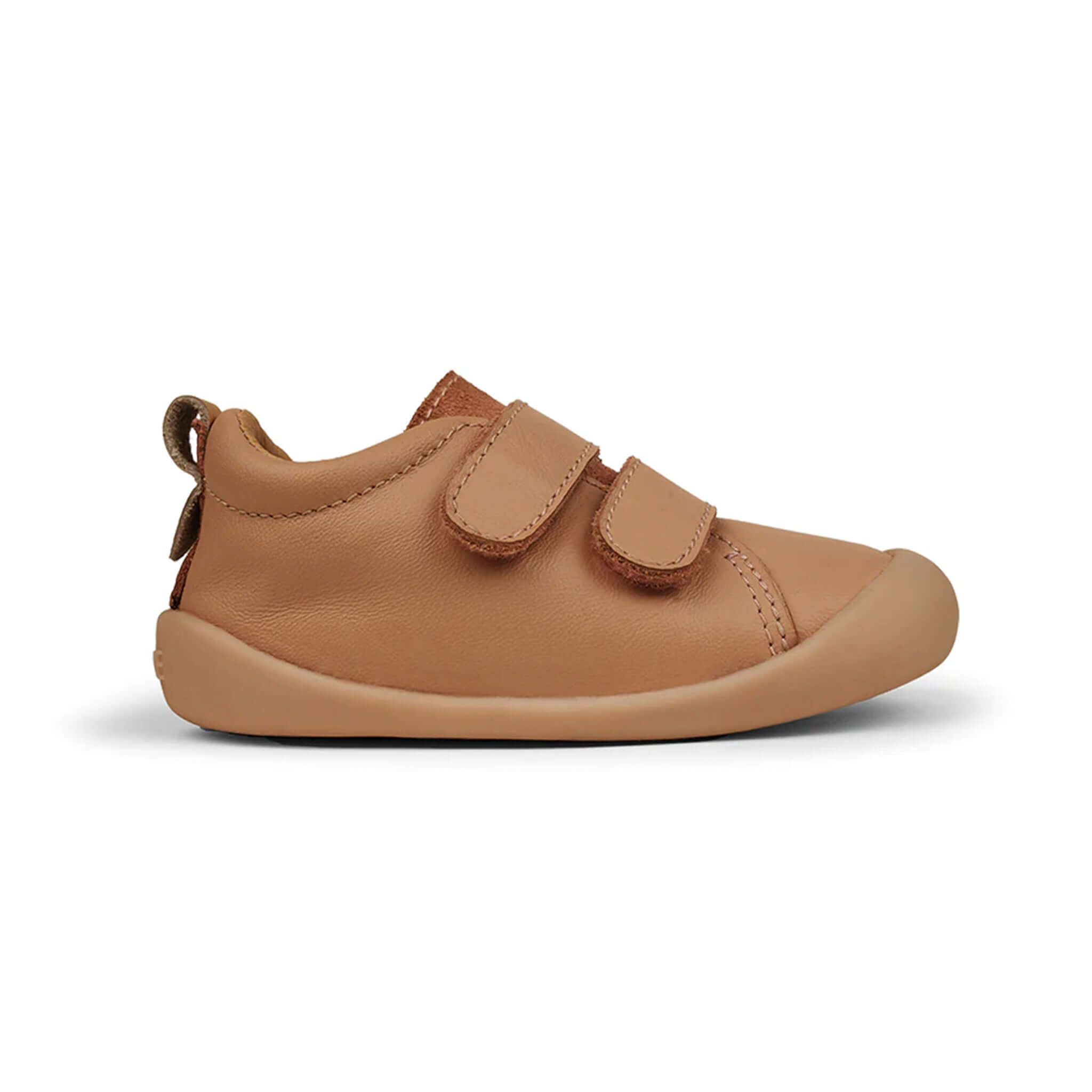 Pretty Brave Toto Baby Sneakers - Tan side view, premium leather first-walker baby shoe with double velcro straps and Flex 360 outsole