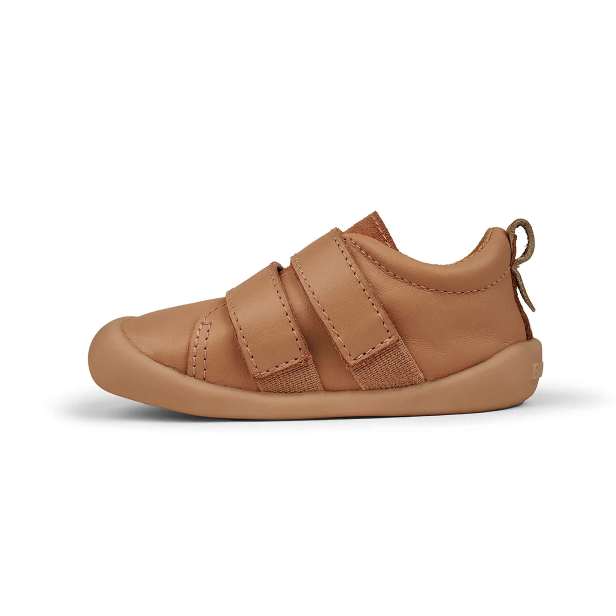 Alt Tag: Pretty Brave Toto Baby Sneakers - Tan, tan leather baby sneaker with dual velcro straps, flexible sole, side profile