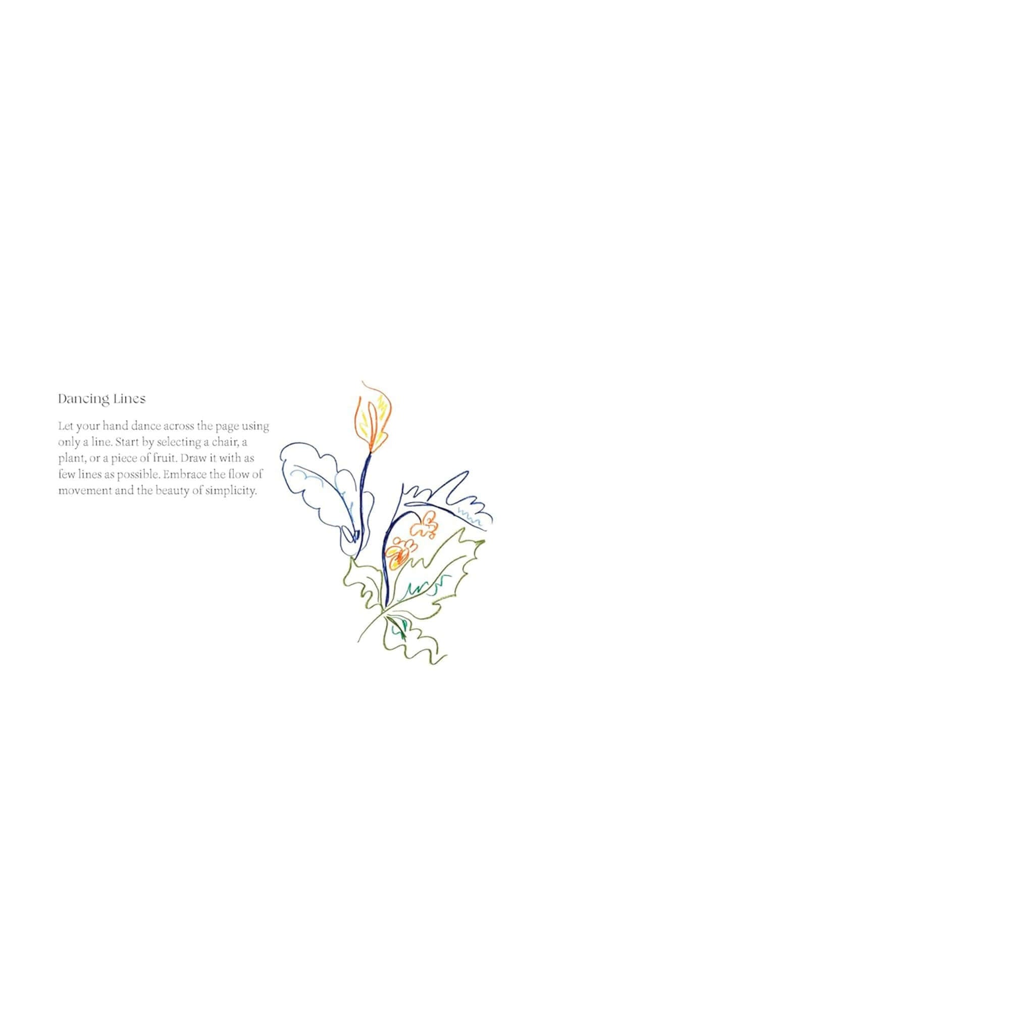 Illustration from Quiet Moments: A Guided Sketchbook showing a delicate flower with colorful lines.