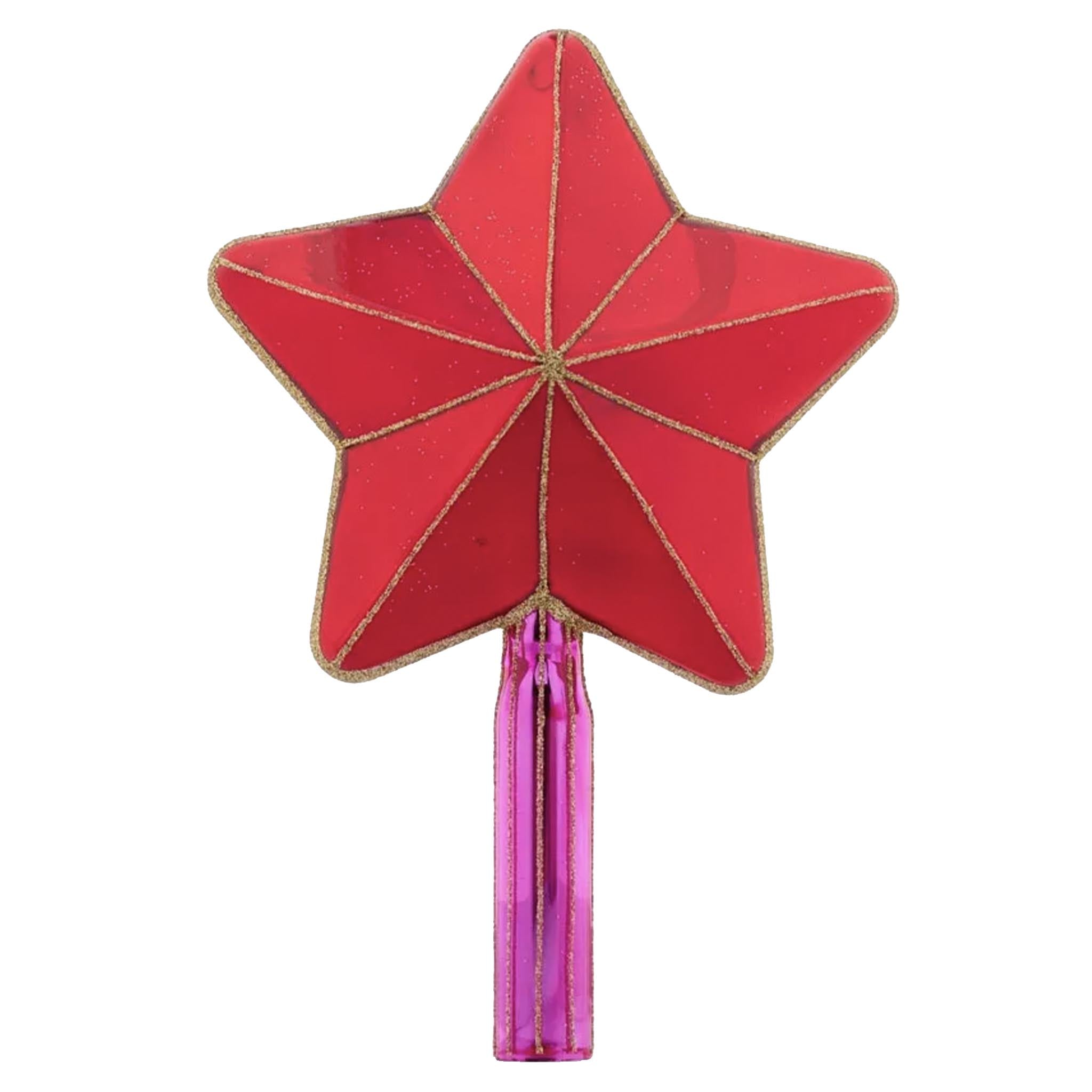 red star-shaped tree topper on a white background