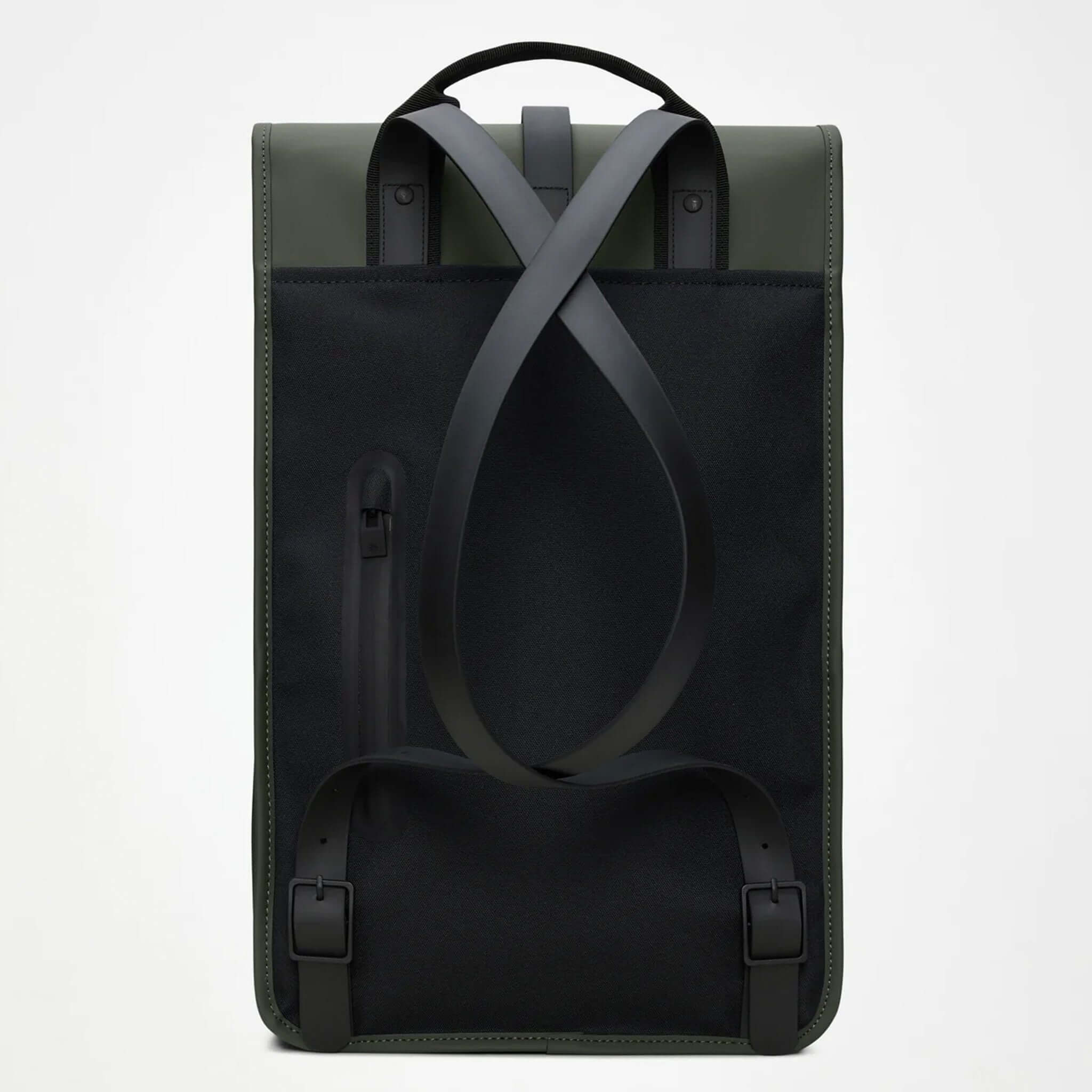 Rains Backpack - Green back view showcasing the durable straps and minimalistic design.