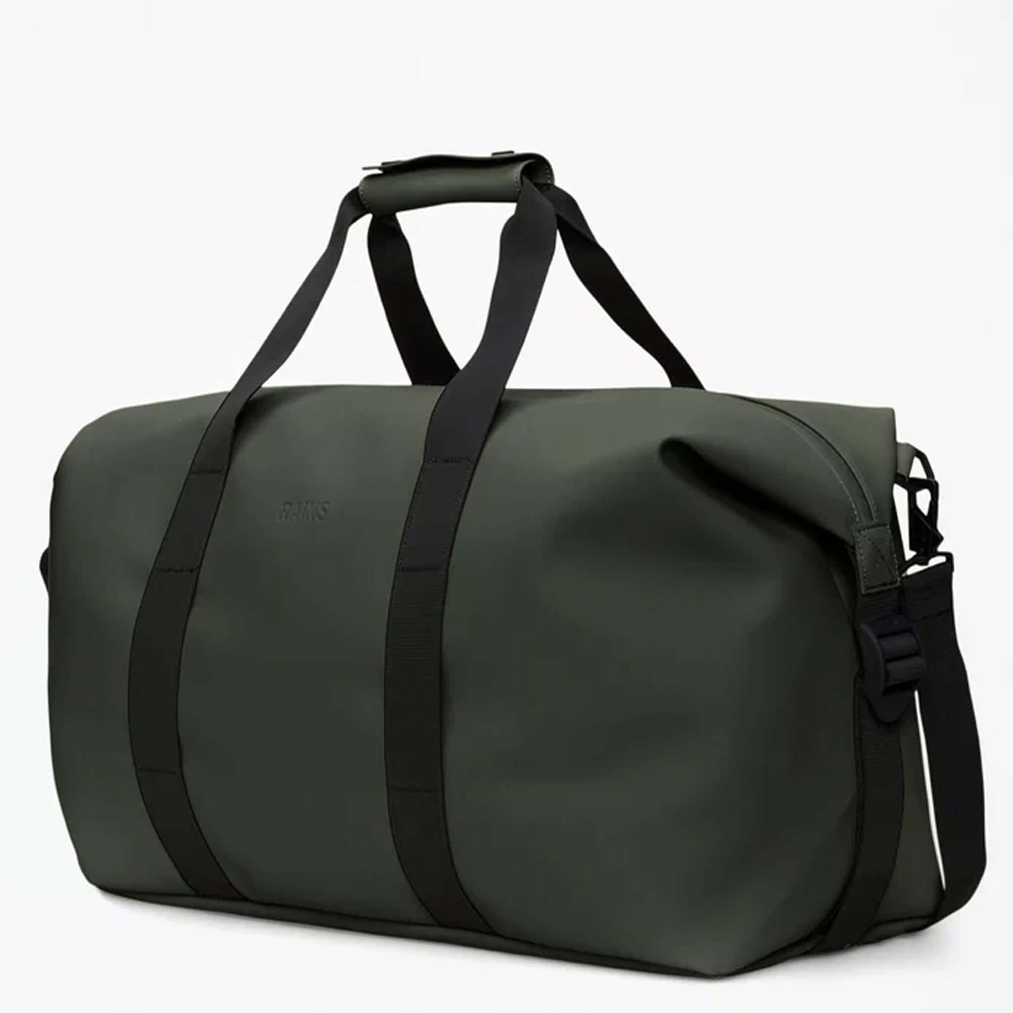 Rains Hilo Weekend Bag - Green featuring a sleek design and durable fabric for stylish travel.