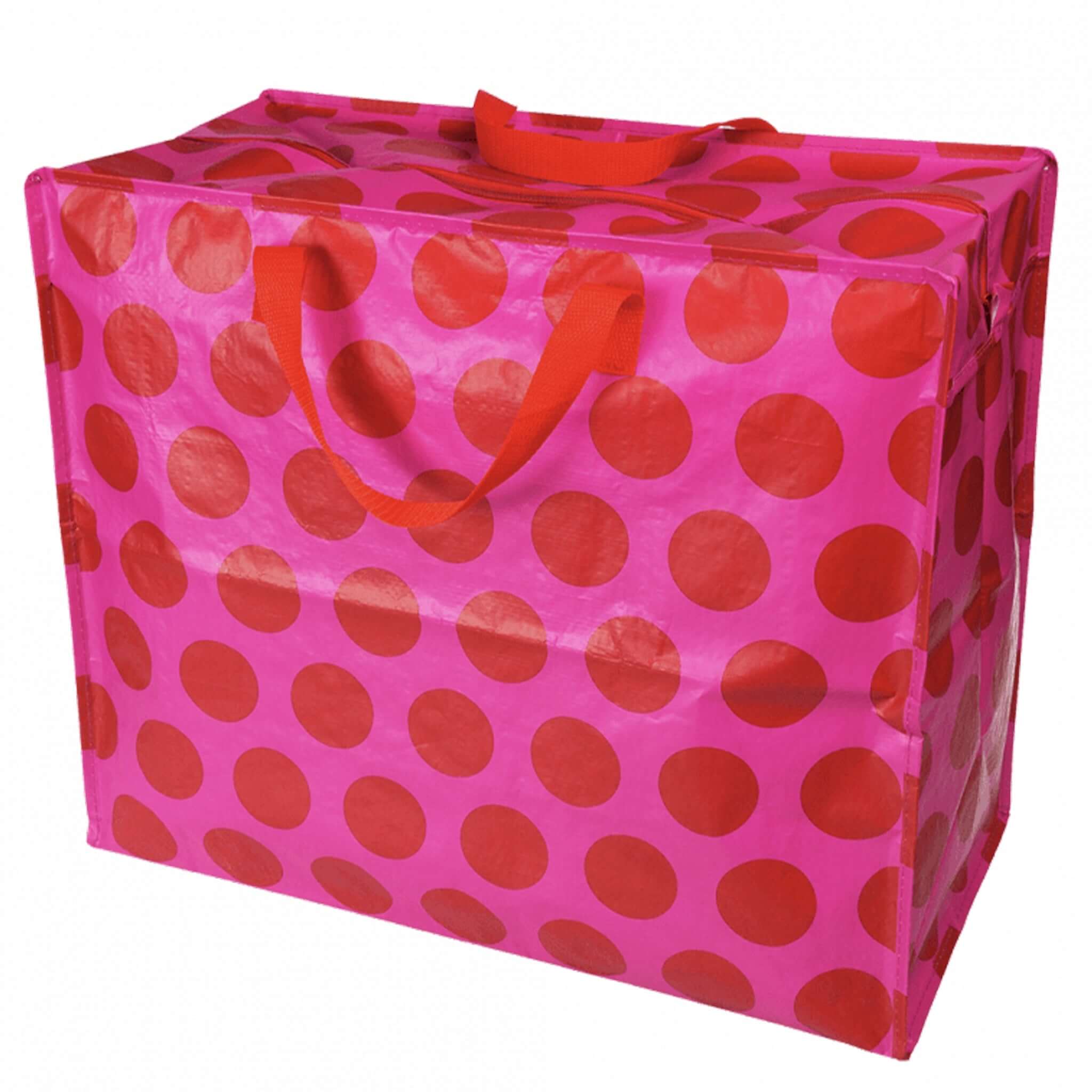 Alt Tag: Rex London Jumbo Storage Bag - Spotlight Red on Pink jumbo recycled plastic storage bag for bedding, clothes, toys or laundry