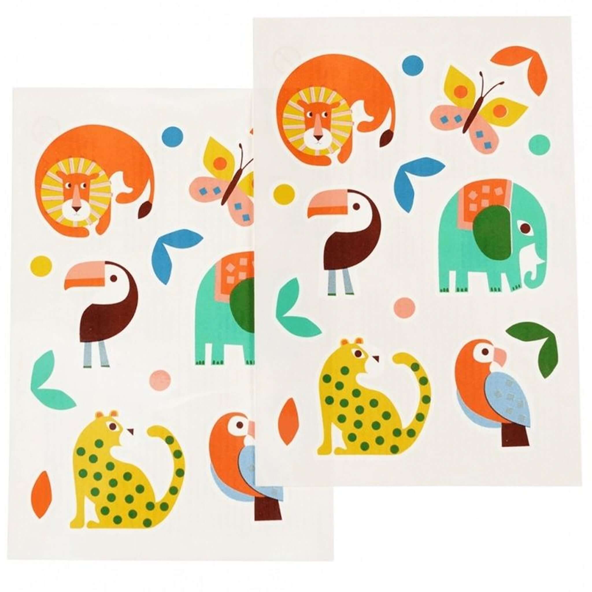 Alt Tag: Rex London Temporary Tattoos - Wild Wonders jungle animal temporary tattoo sheets with lion, elephant, leopard, toucan and parrot designs