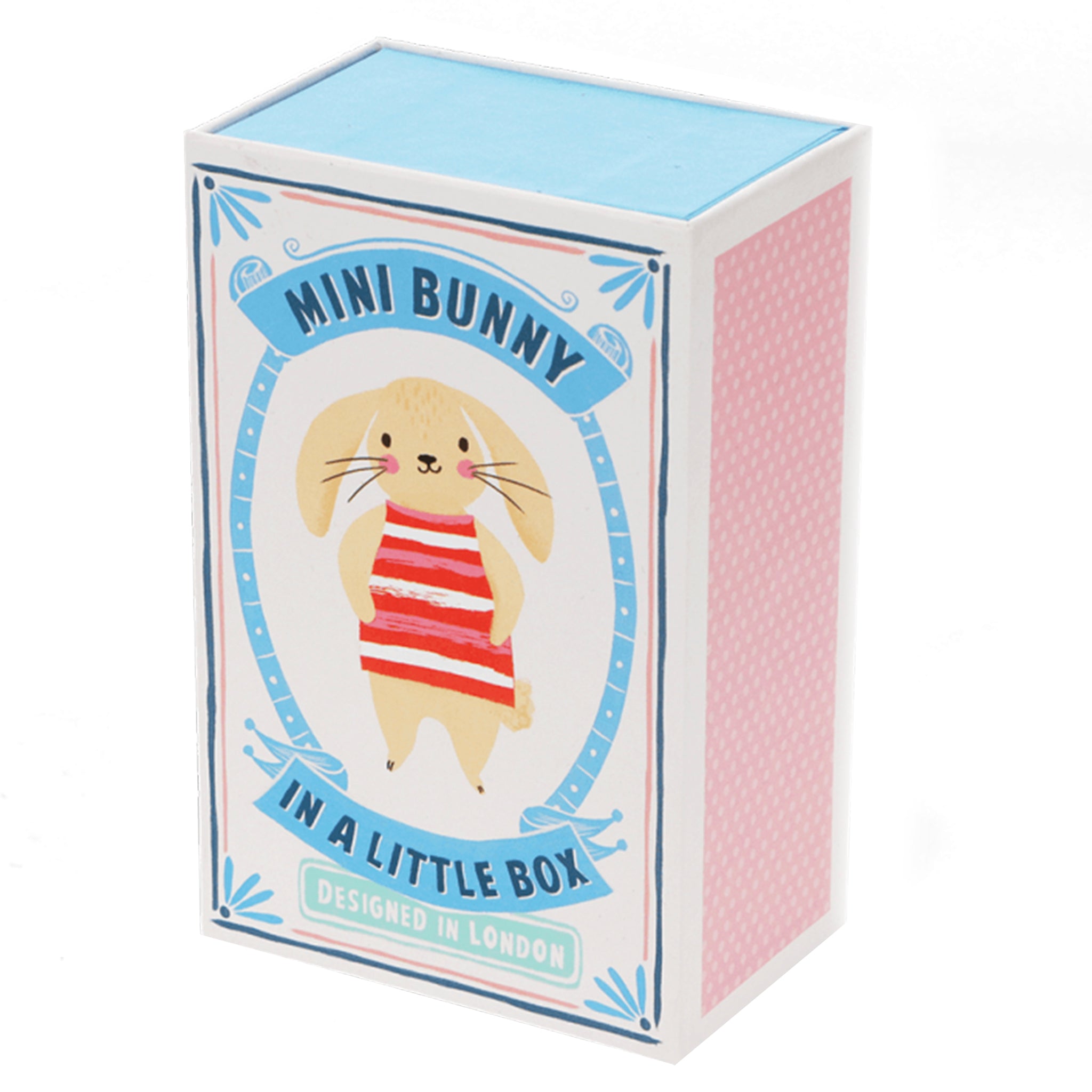 Box with a cute bunny illustration and text on a white background
