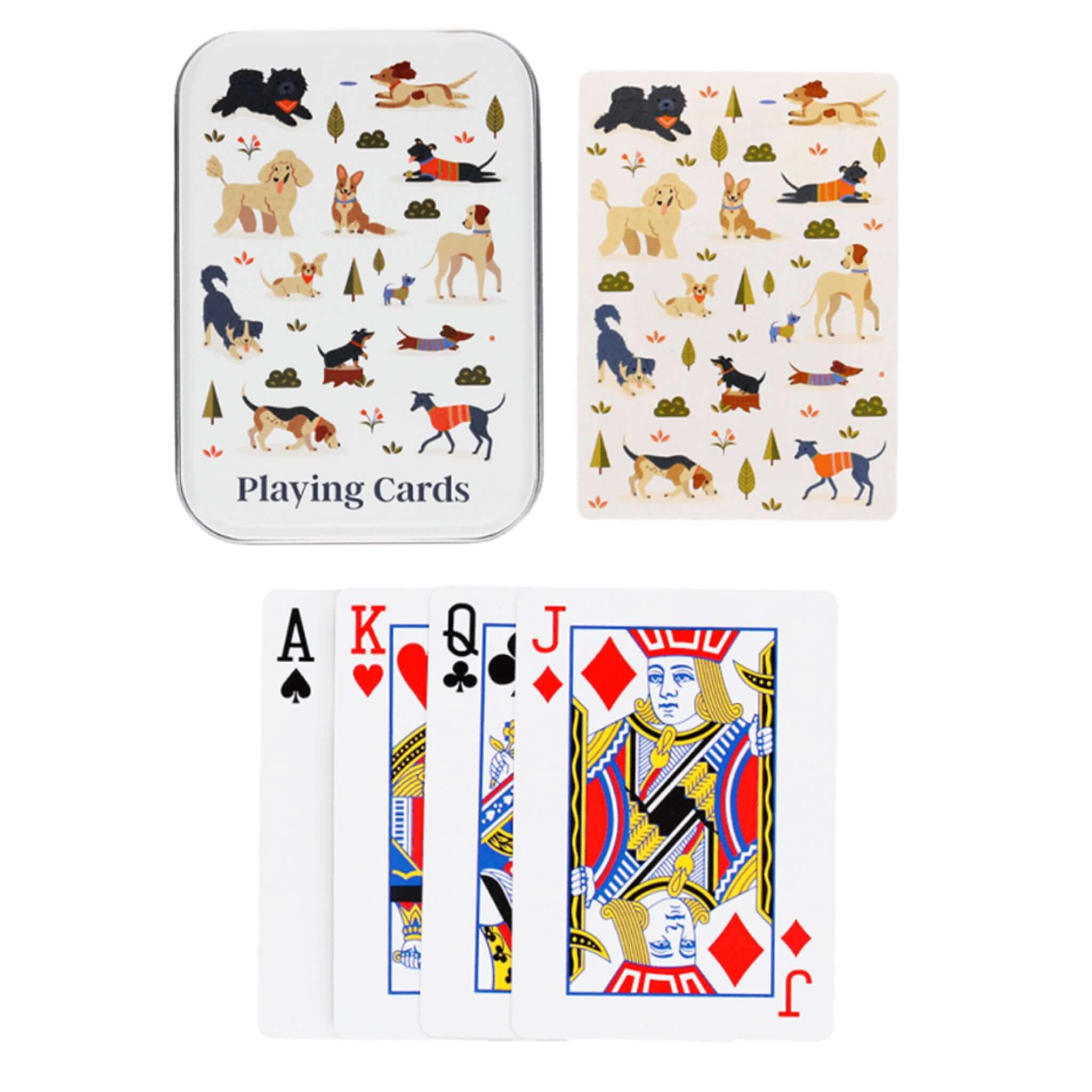 Rex London Playing Cards in a Tin - Dog Park featuring charming dog illustrations and playing card designs.