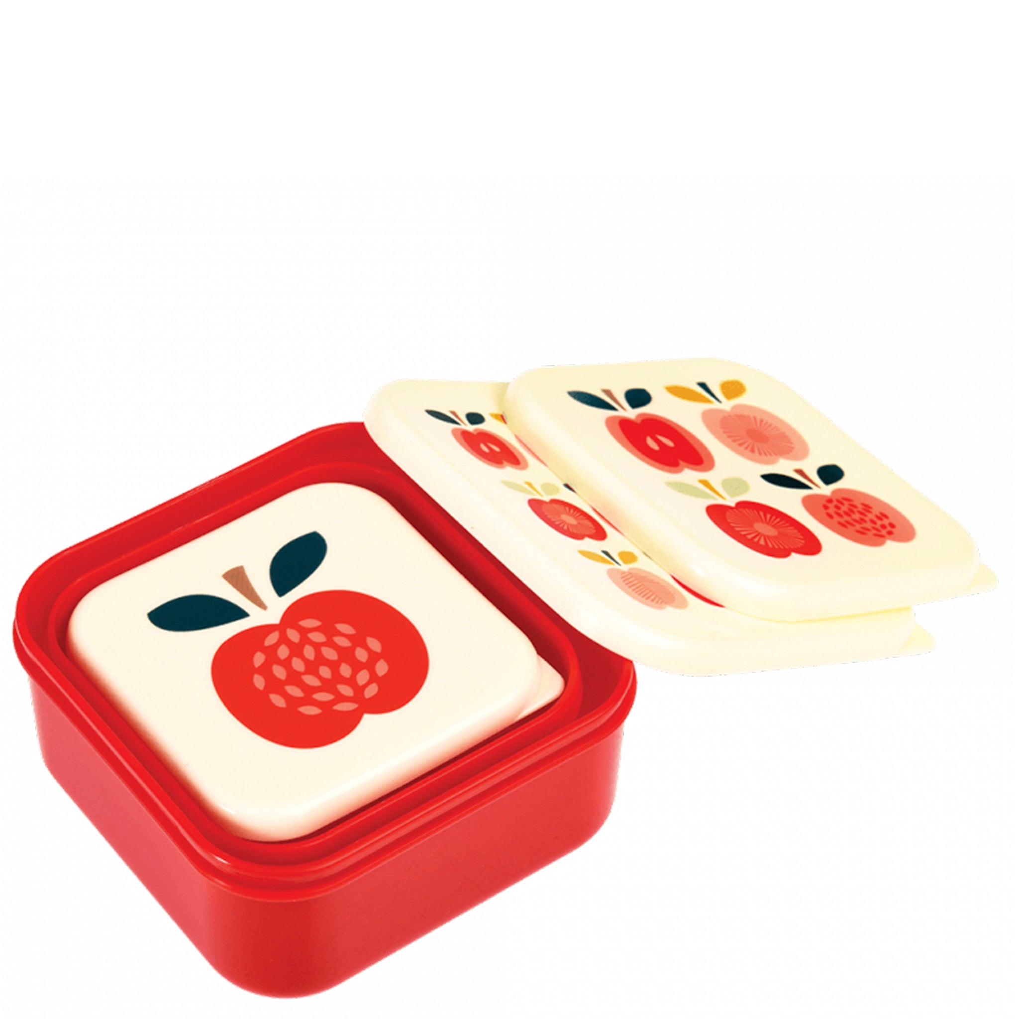 Red snack box with apple design on a white background