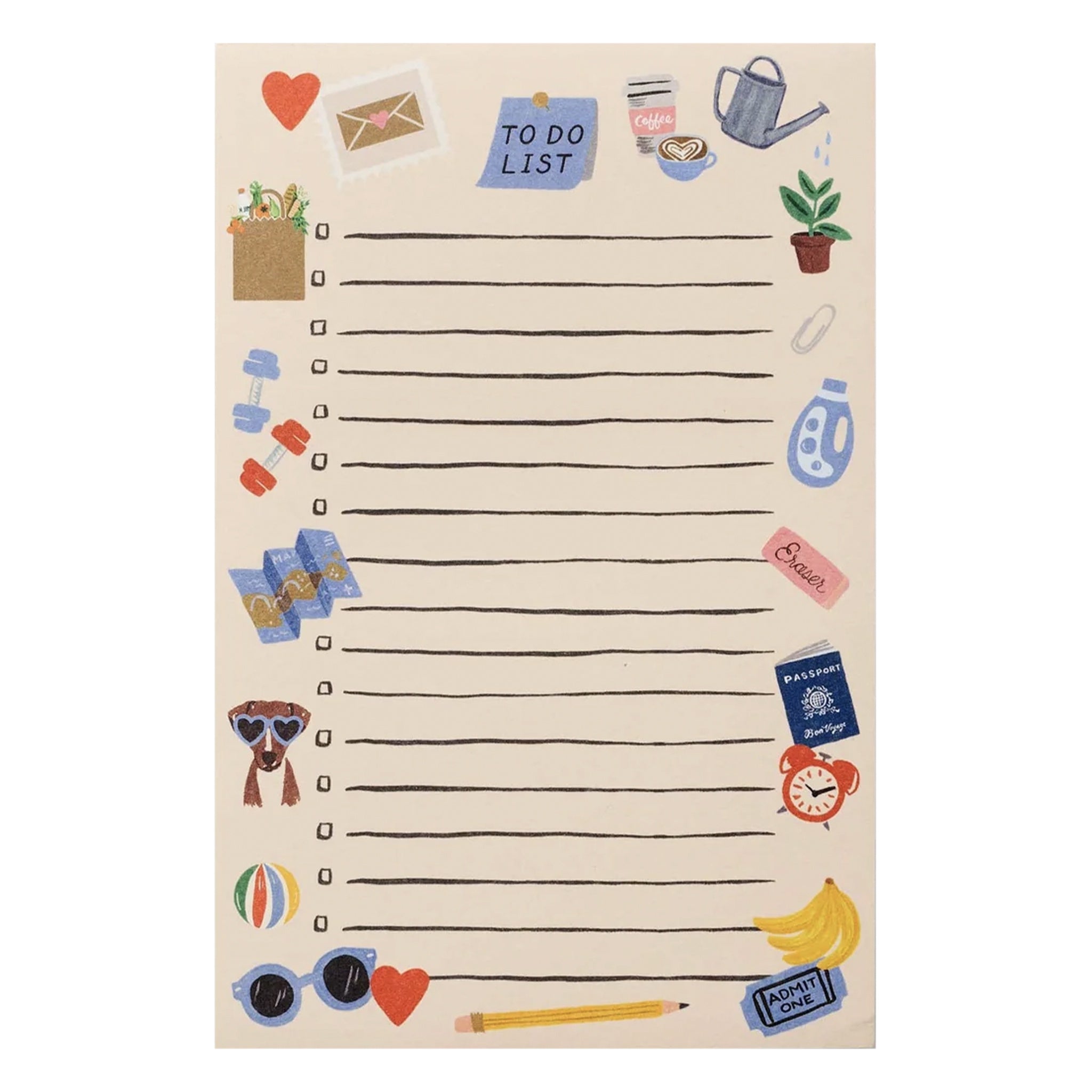 Notebook with lined pages and various stickers on a beige background
