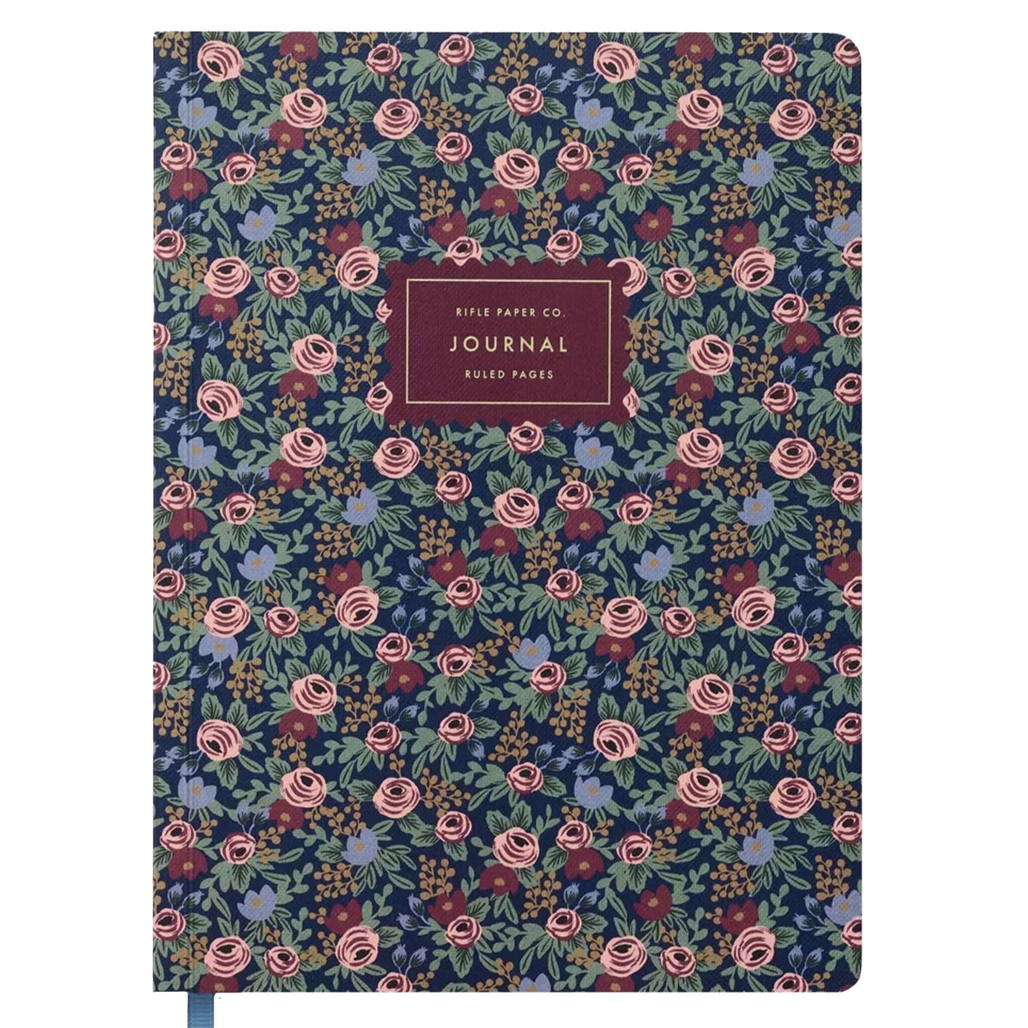 Rifle Paper Softcover Journal - Rosa floral softcover spiral notebook with gold foil title label and ruled pages