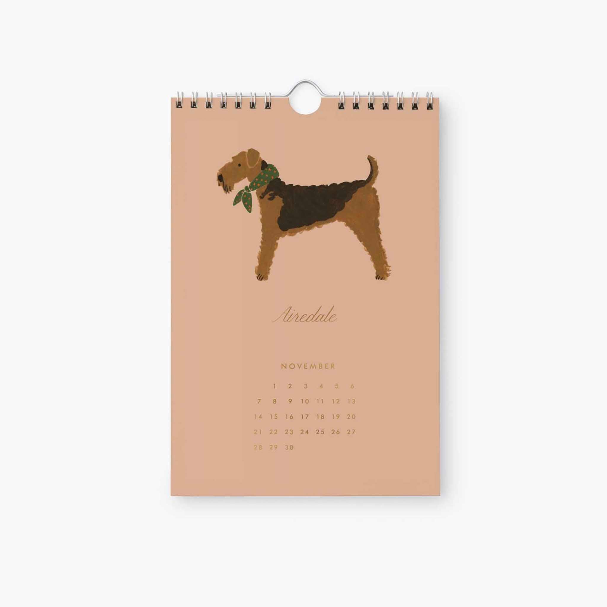 Rifle Paper 2027 Kitchen Calendar - Dog of the Month featuring an Airedale for November.