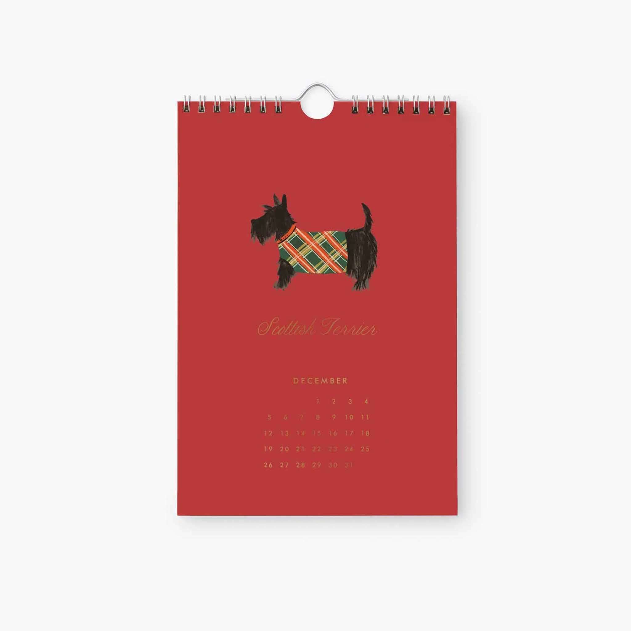 Rifle Paper 2027 Kitchen Calendar - Dog of the Month featuring a Scottish Terrier for December.