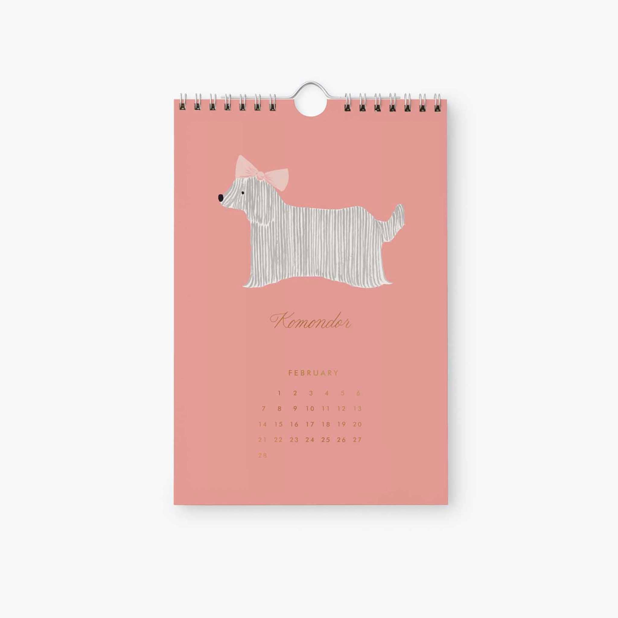 Rifle Paper 2027 Kitchen Calendar - Dog of the Month featuring a Komondor illustration for February.