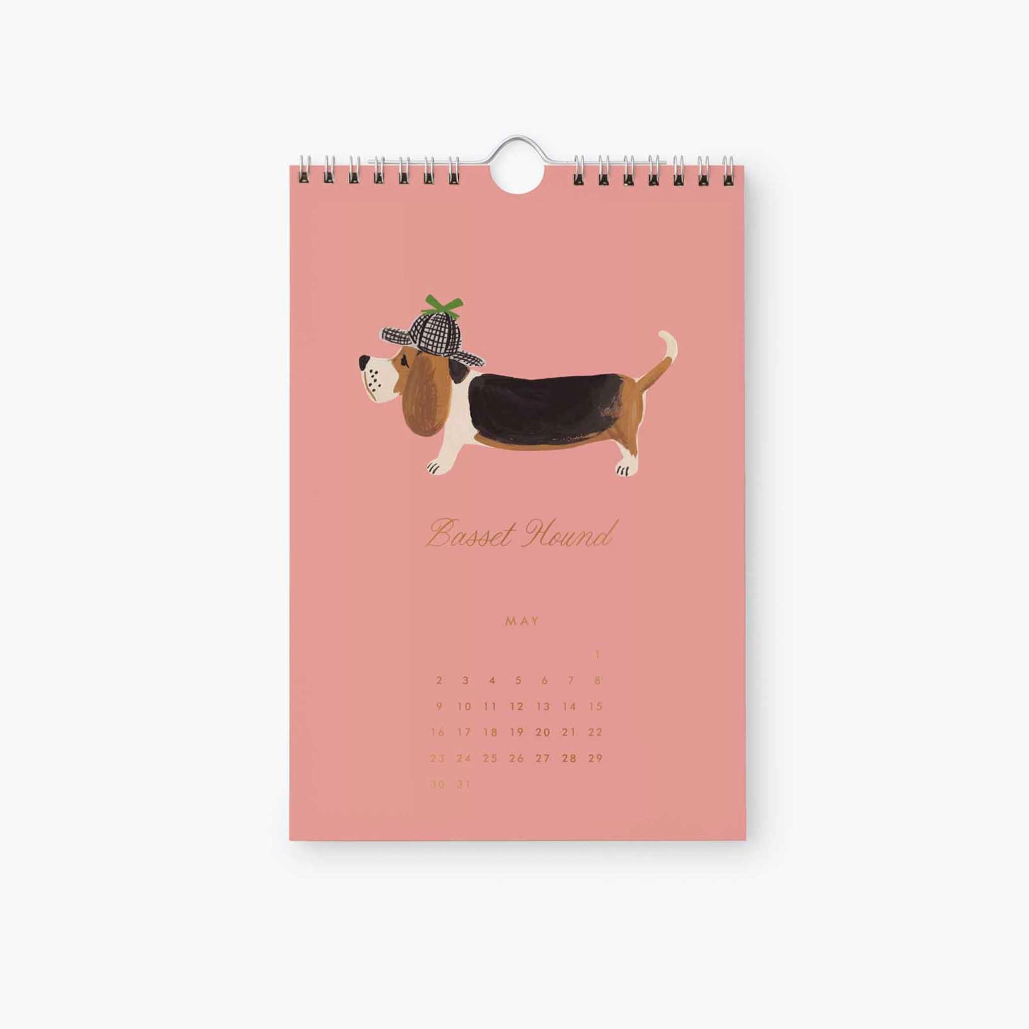 Rifle Paper 2027 Kitchen Calendar - Dog of the Month featuring a Basset Hound illustration for May.