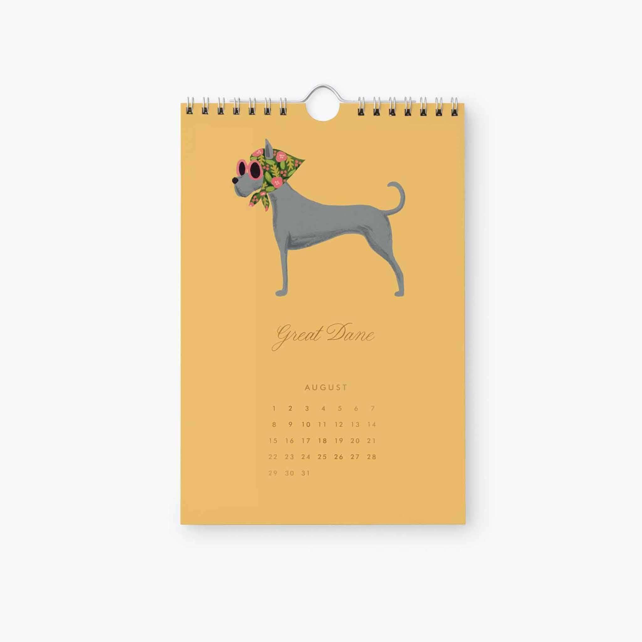 Rifle Paper 2027 Kitchen Calendar - Dog of the Month featuring a stylish Great Dane for August.
