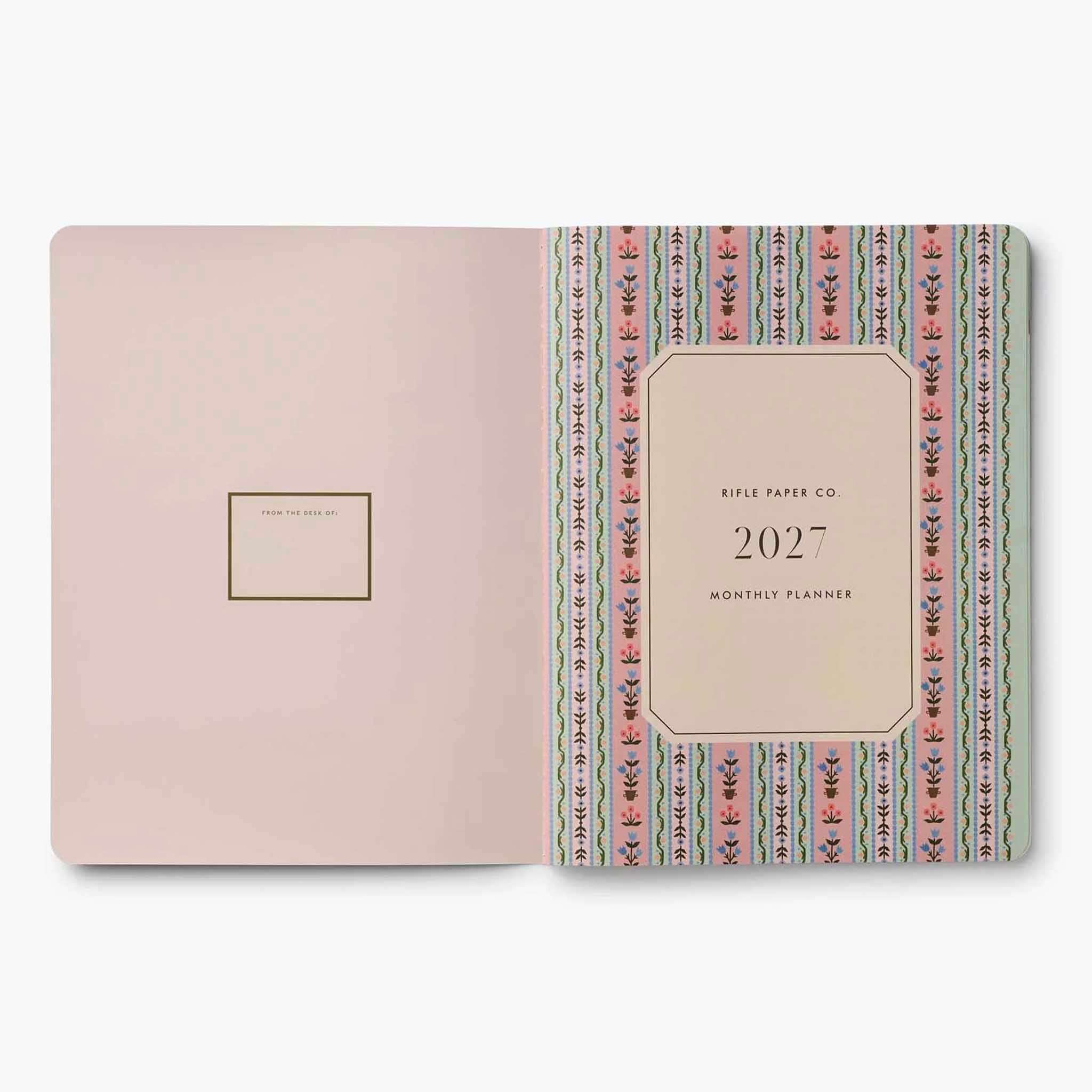 Rifle Paper 2027 Monthly Appointment Notebook - Ladies Night Book Club open interior with floral designs and planner details