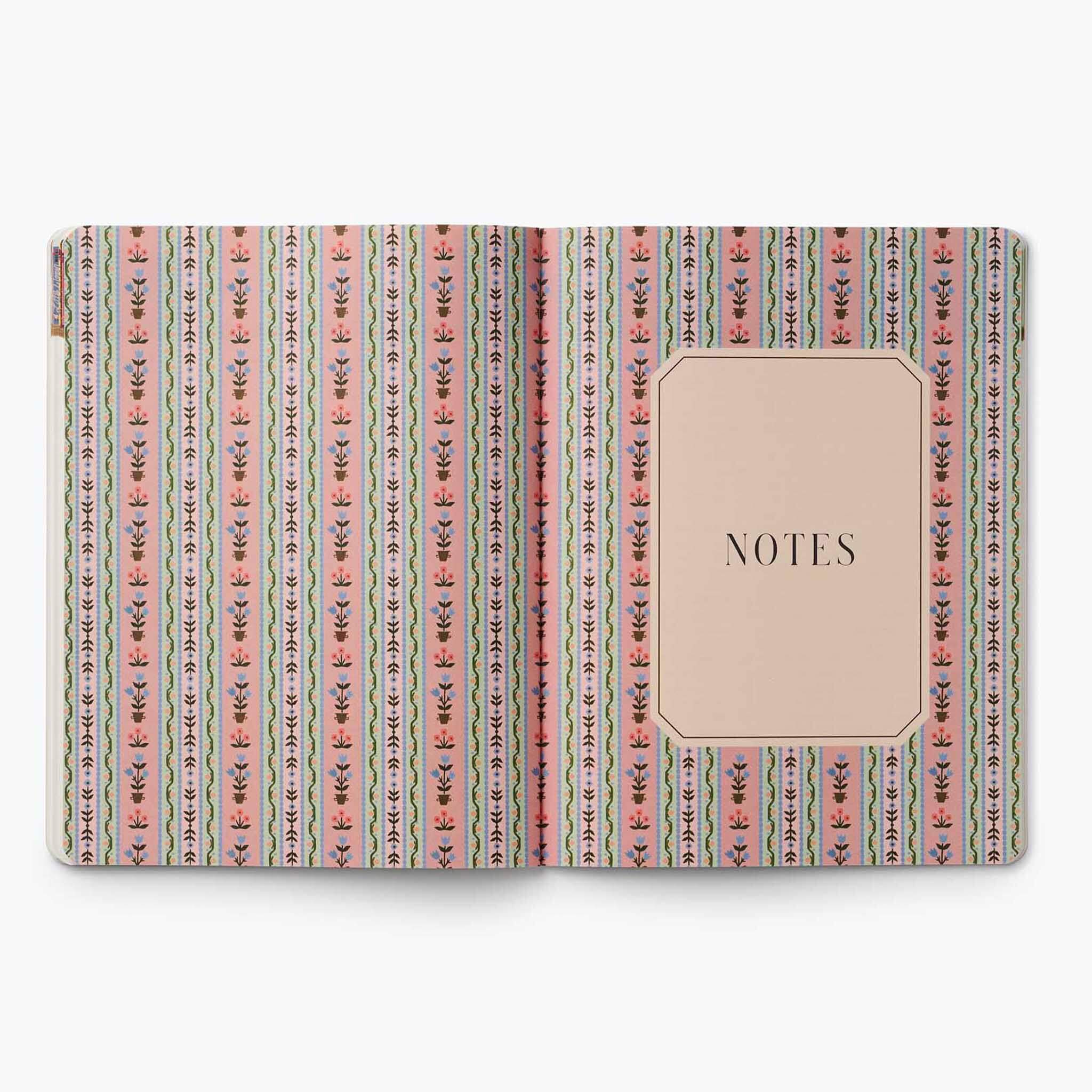 Interior view of the Rifle Paper 2027 Monthly Appointment Notebook - Ladies Night Book Club with floral design.